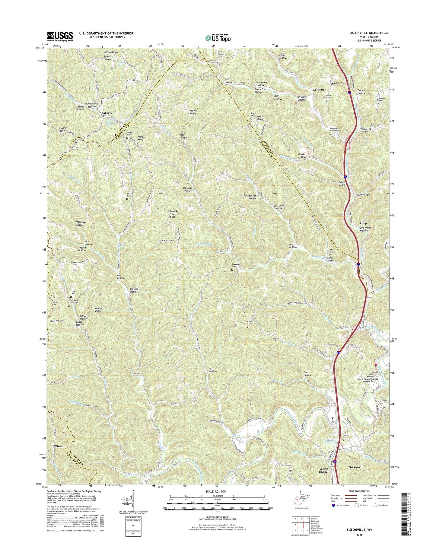 Sissonville West Virginia US Topo Map Image
