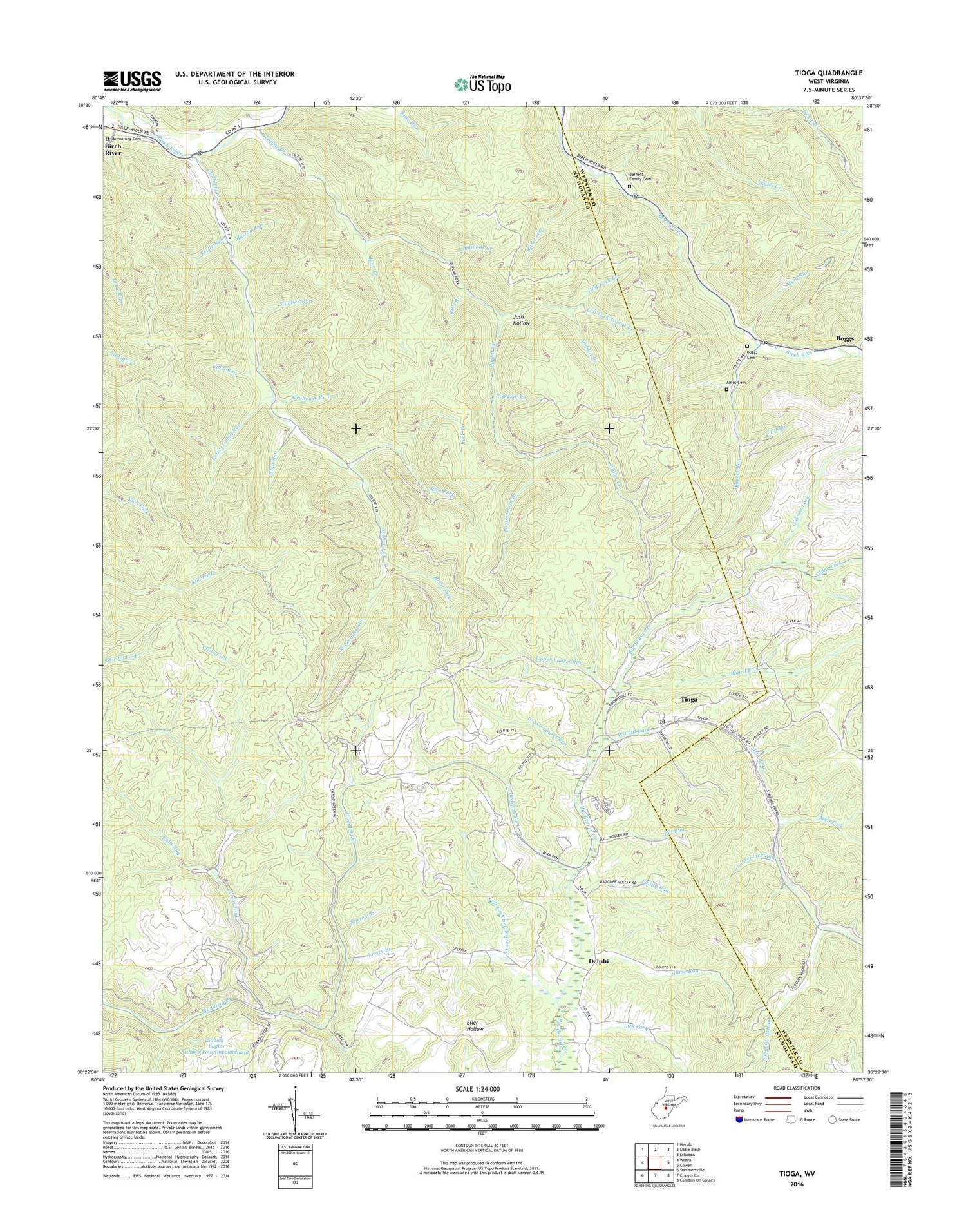 Tioga West Virginia US Topo Map Image