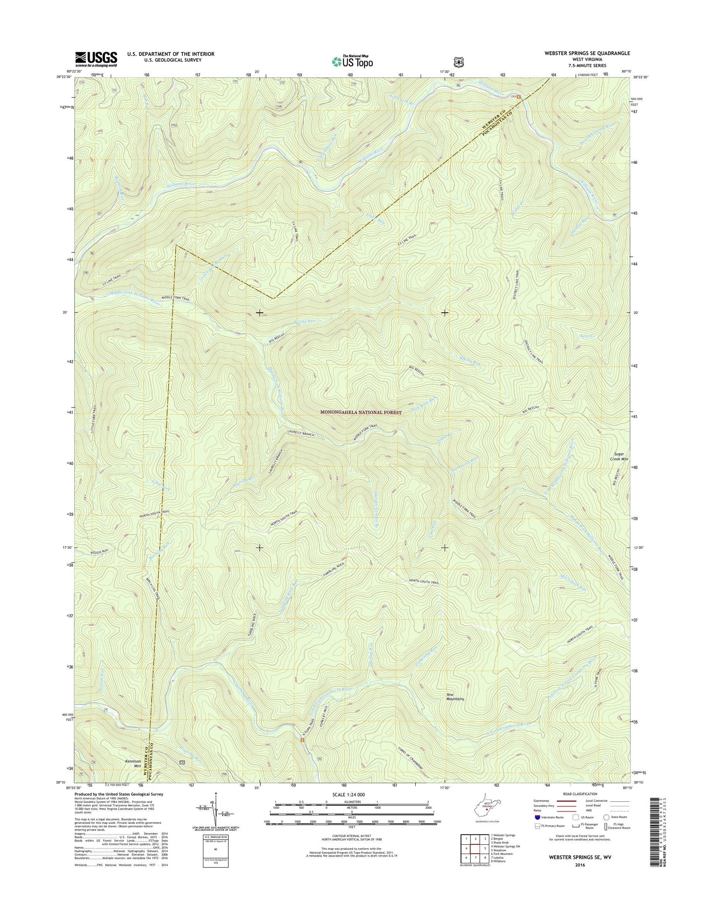 Webster Springs SE West Virginia US Topo Map Image