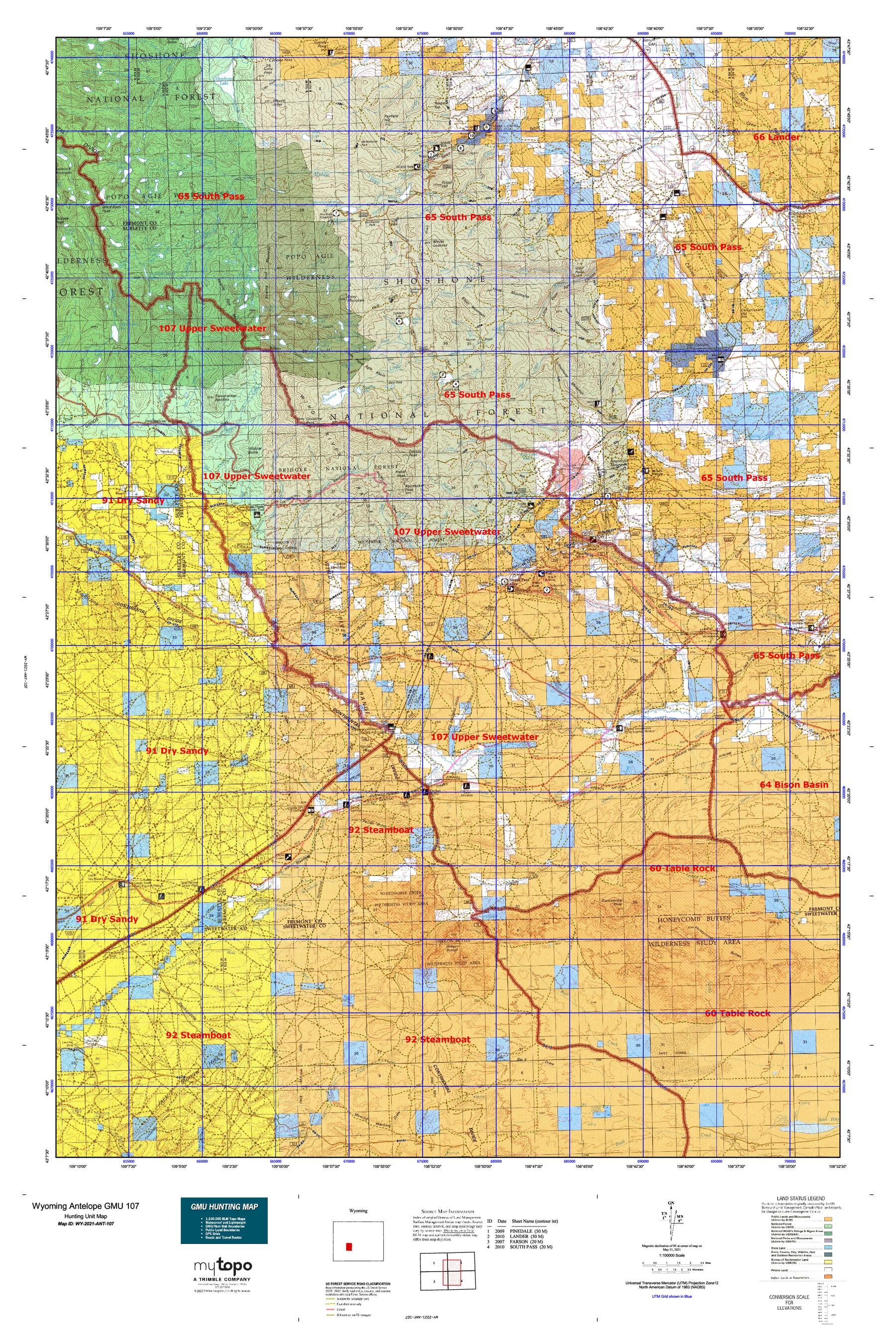 Wyoming Antelope GMU 107 Map – MyTopo Map Store
