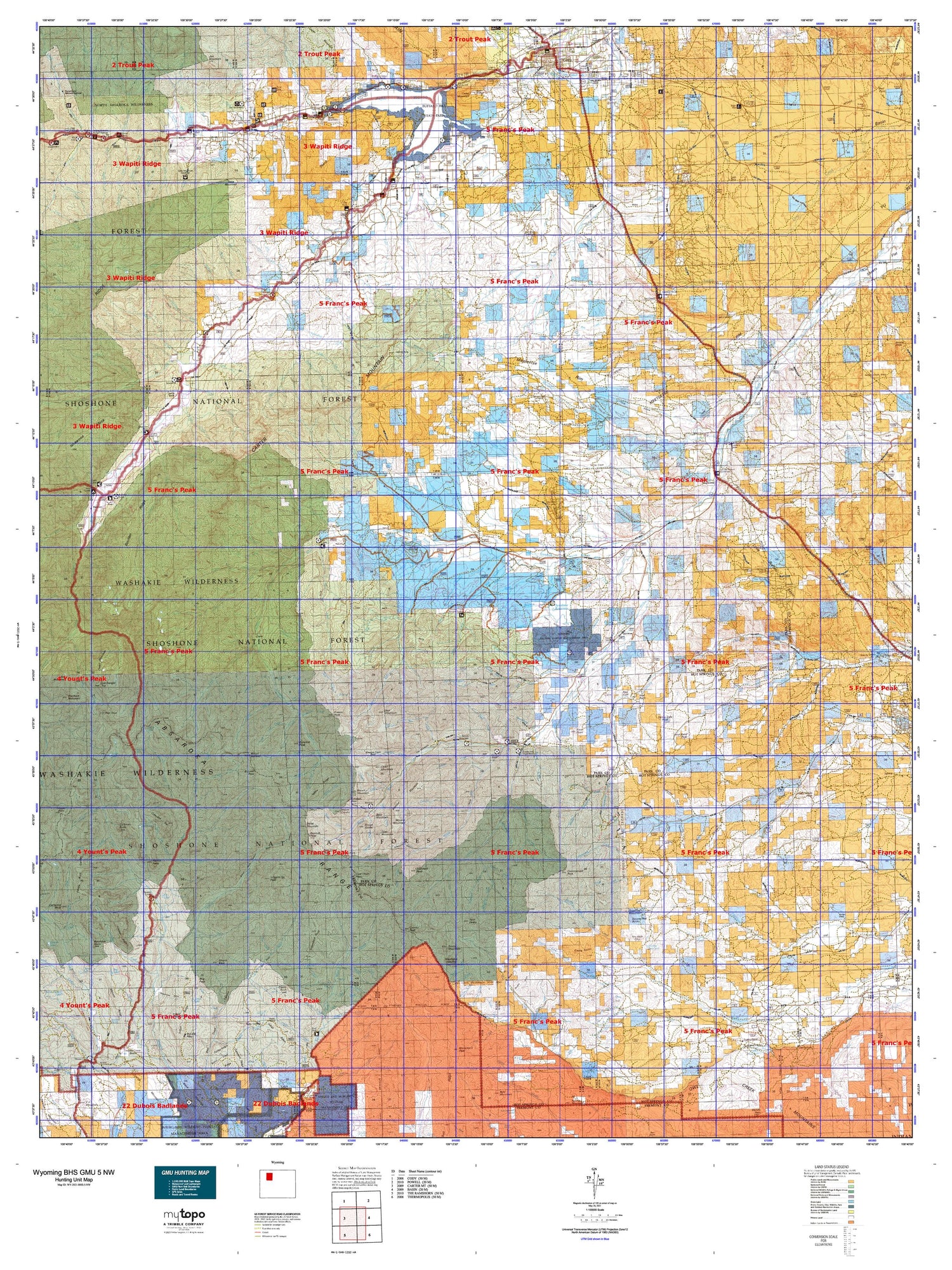 Wyoming Bighorn Sheep GMU 5 NW Map Image