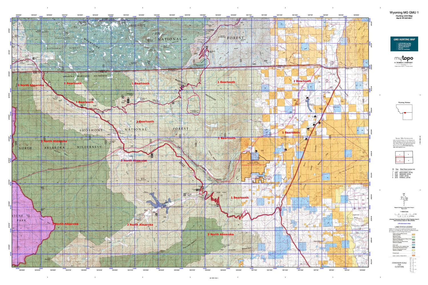 Wyoming Mountain Goat GMU 1 Map Image