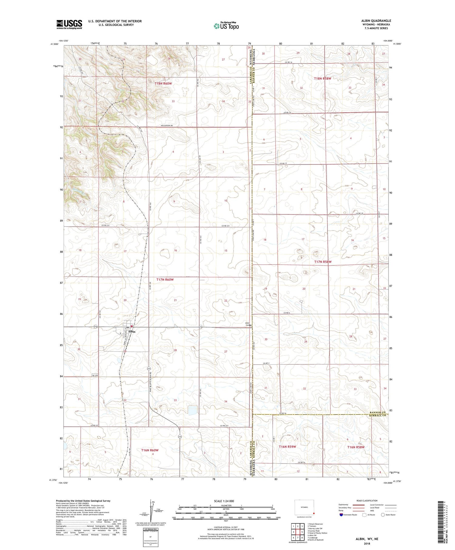 Albin Wyoming US Topo Map Image