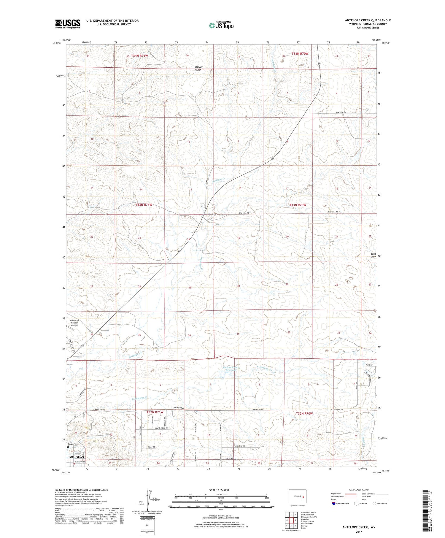 Antelope Creek Wyoming US Topo Map Image