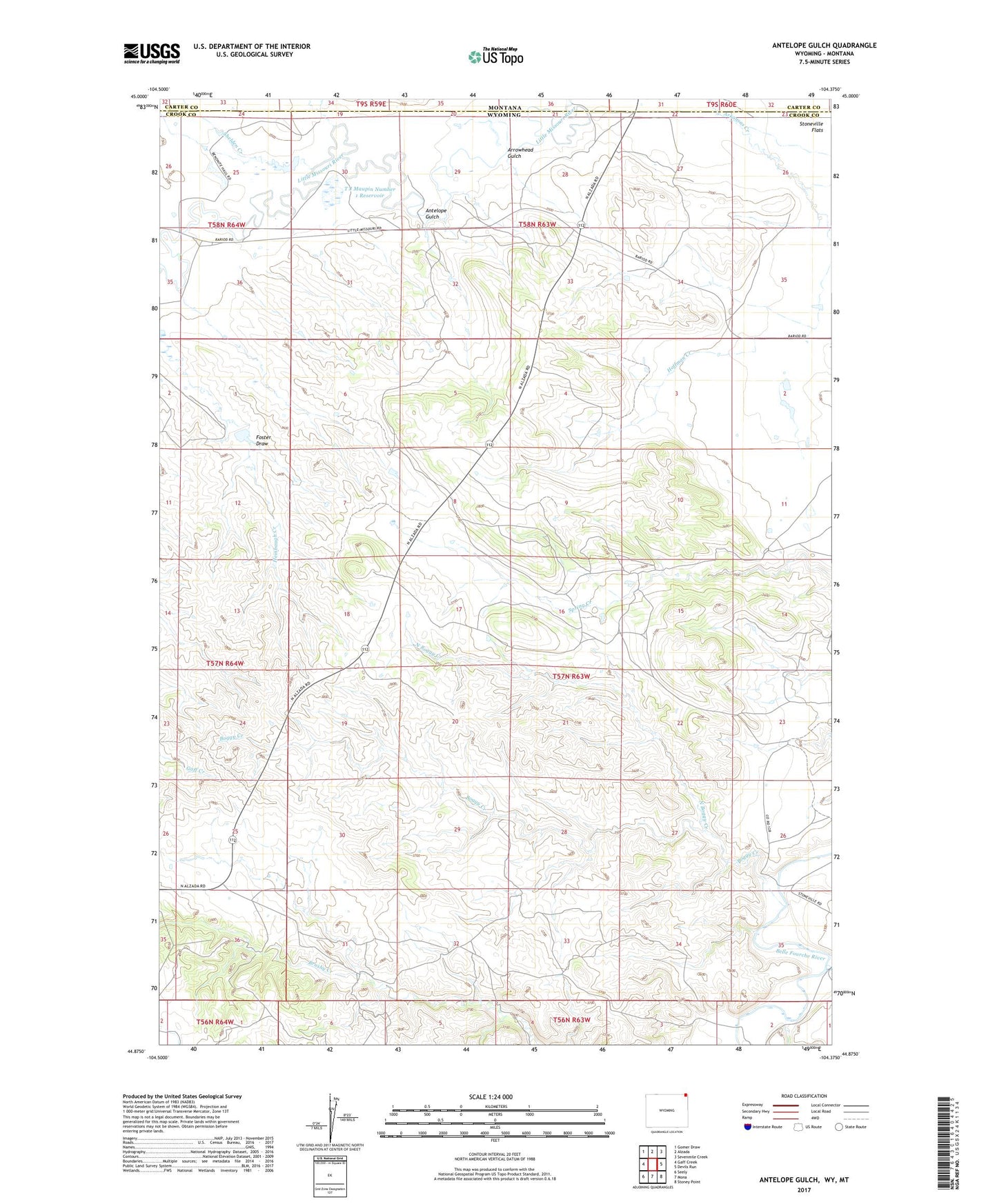Antelope Gulch Wyoming US Topo Map Image