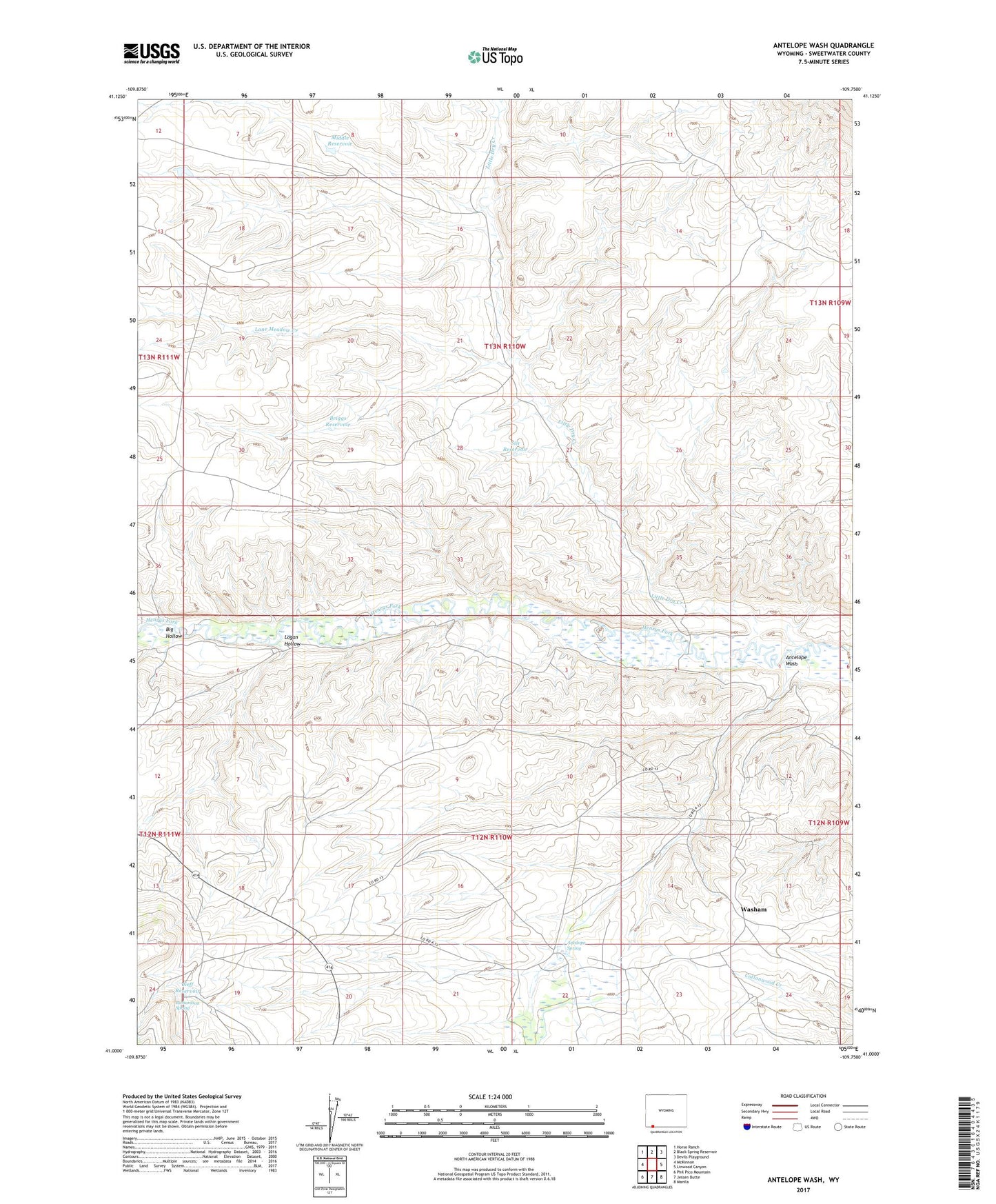 Antelope Wash Wyoming US Topo Map Image