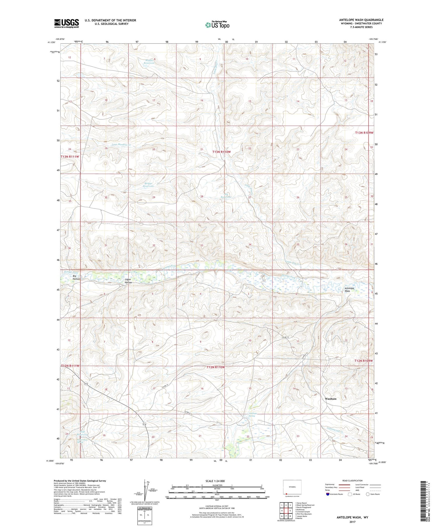 Antelope Wash Wyoming US Topo Map Image