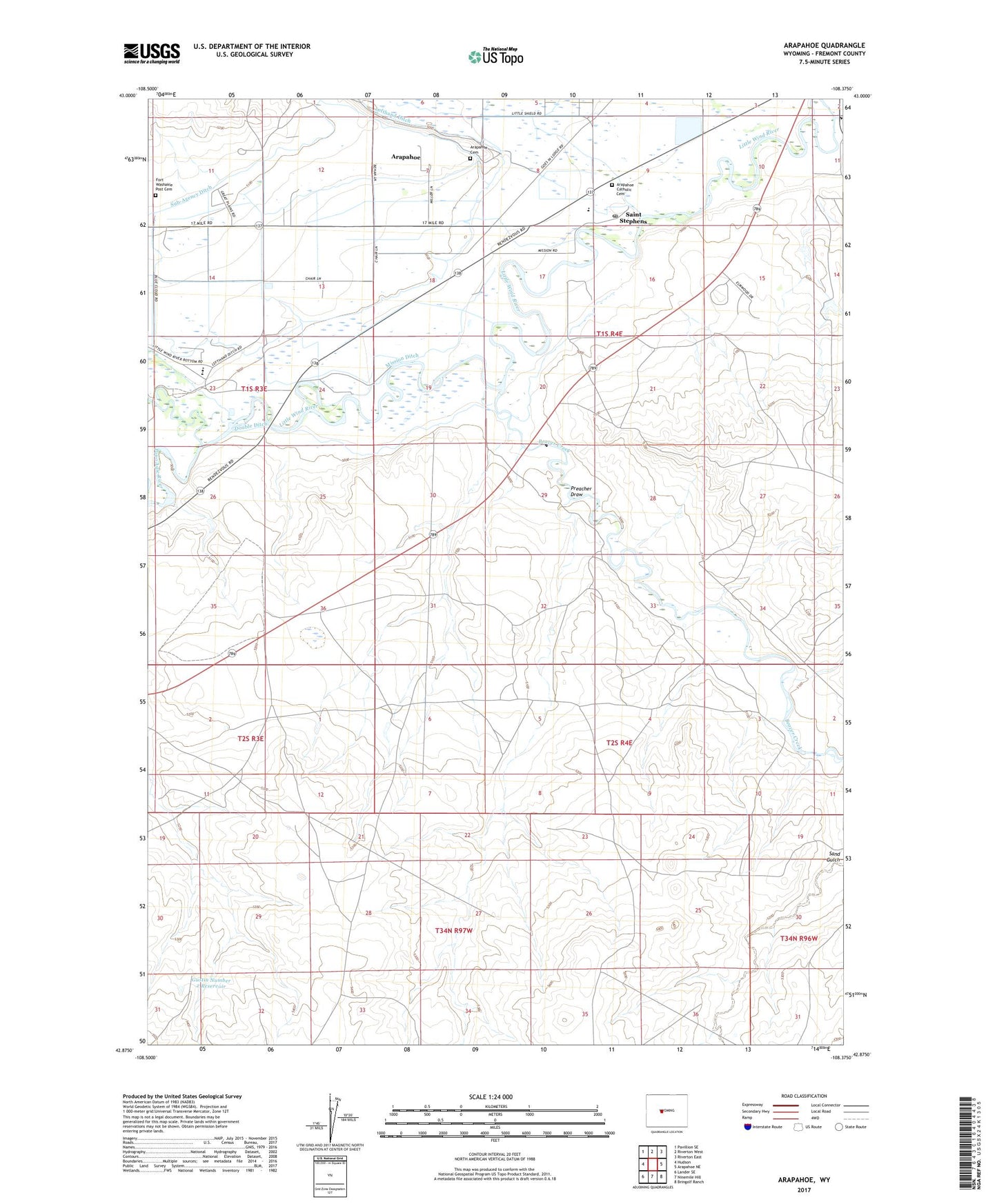 Arapahoe Wyoming US Topo Map Image