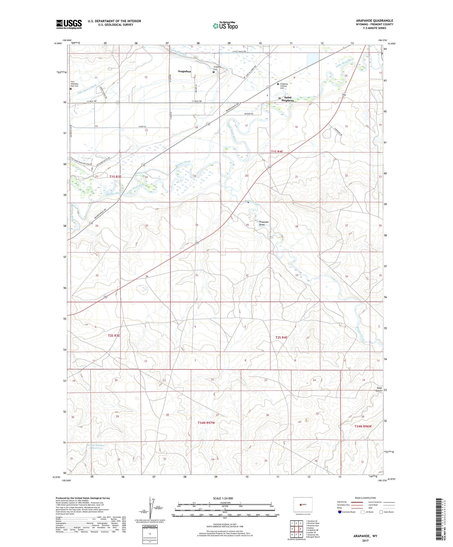 Arapahoe Wyoming US Topo Map Image