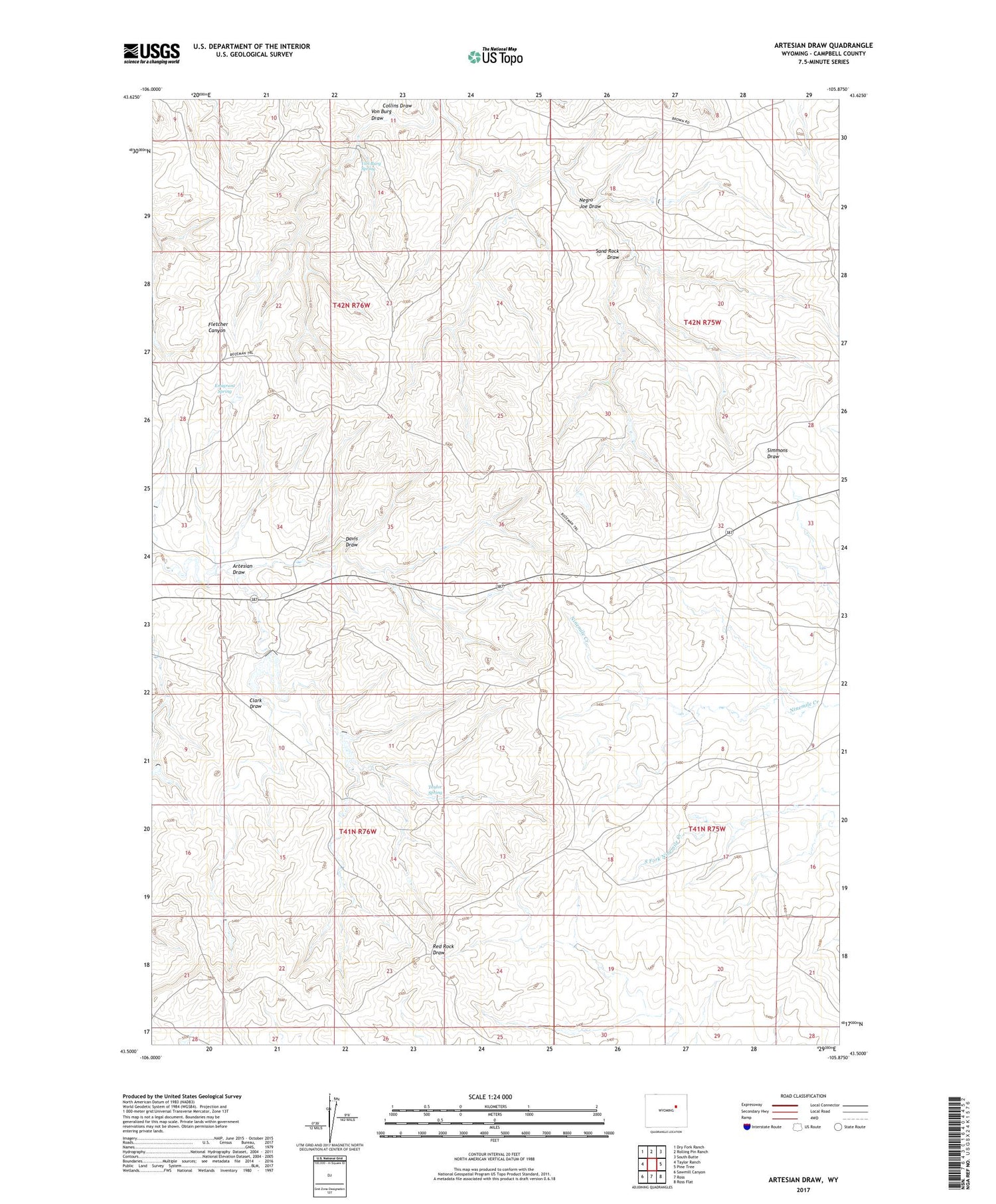 Artesian Draw Wyoming US Topo Map Image