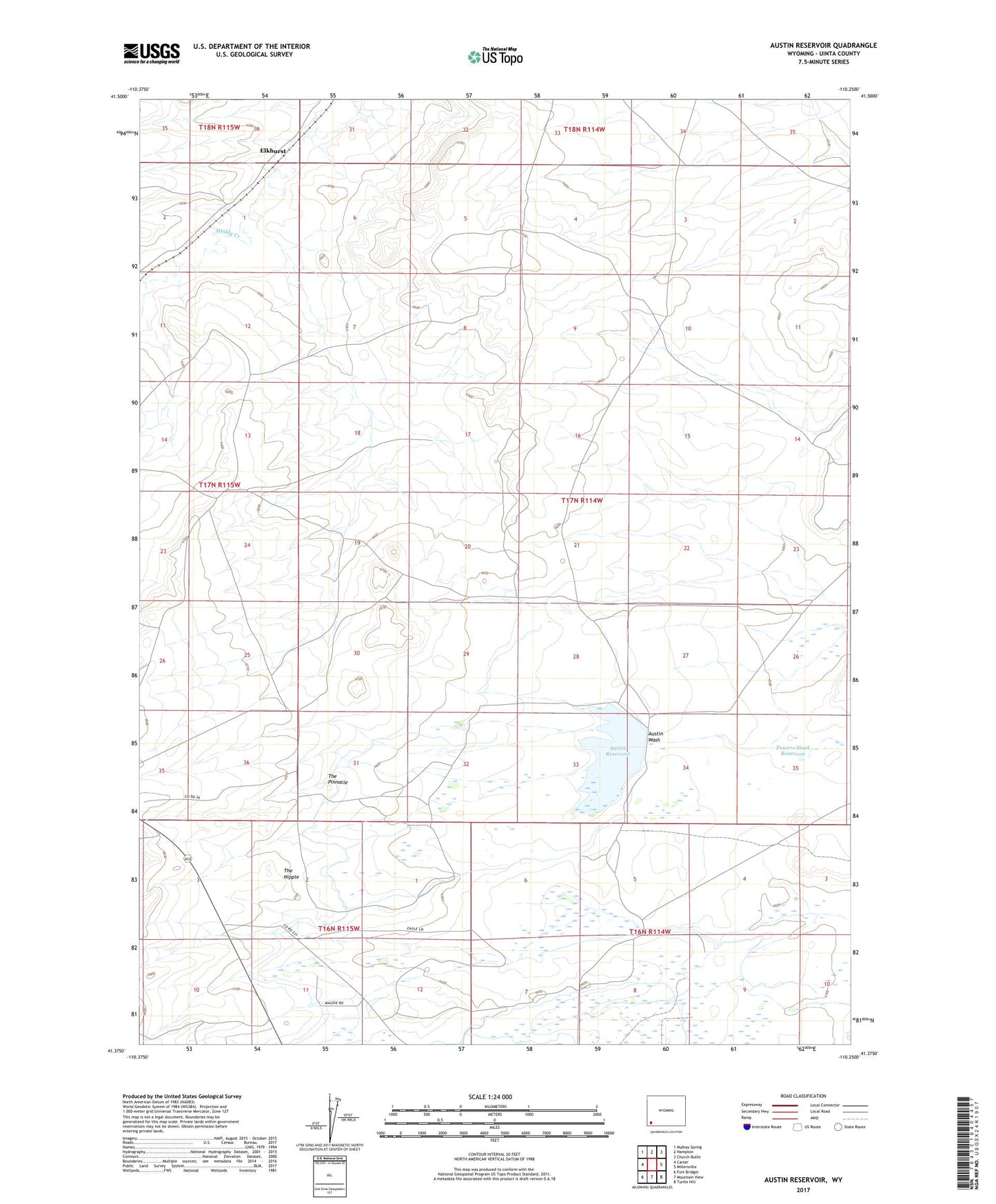 Austin Reservoir Wyoming US Topo Map Image