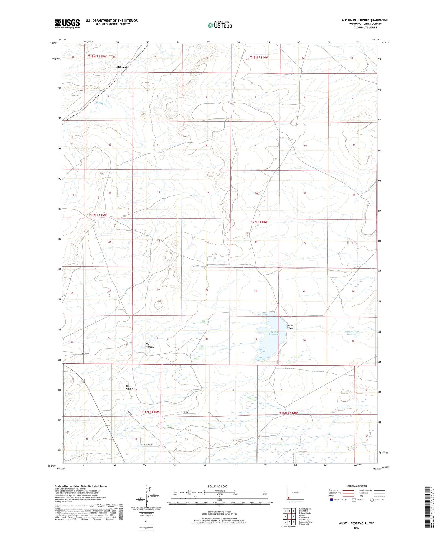 Austin Reservoir Wyoming US Topo Map Image