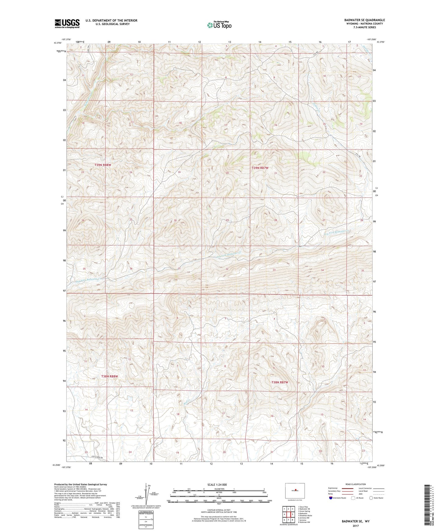Badwater SE Wyoming US Topo Map Image