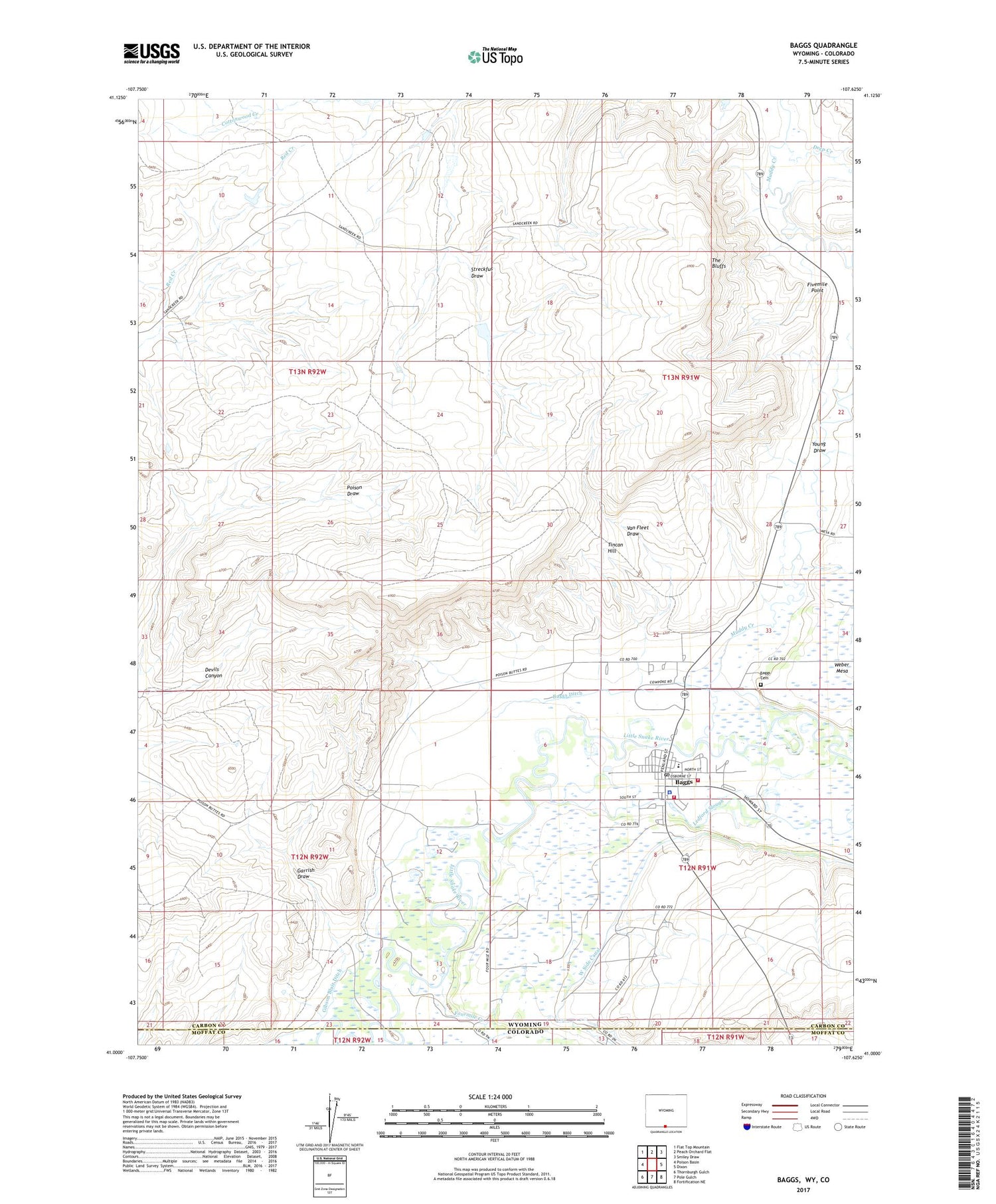 Baggs Wyoming US Topo Map Image