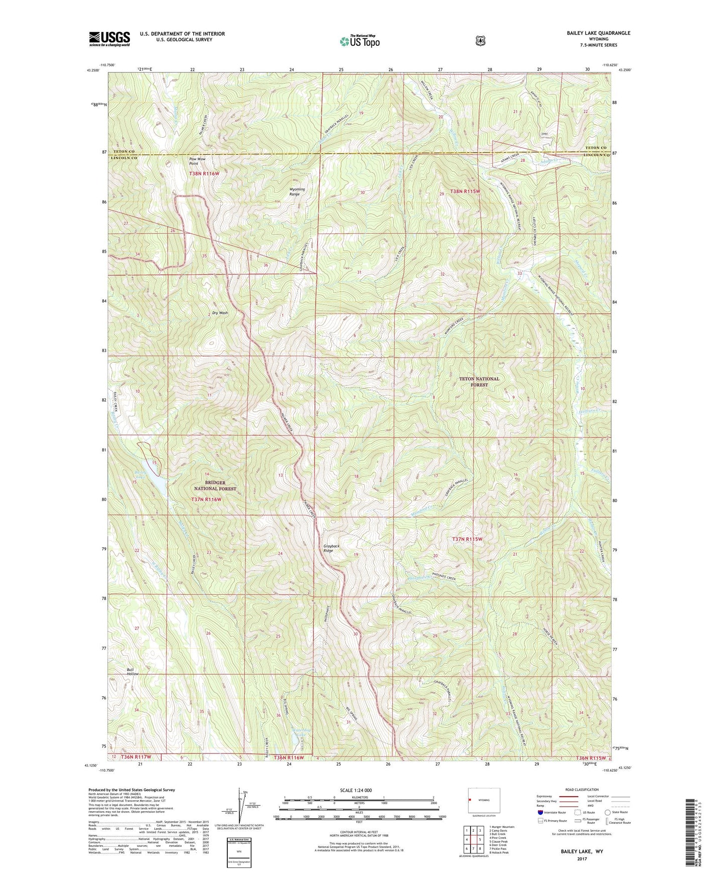 Bailey Lake Wyoming US Topo Map Image