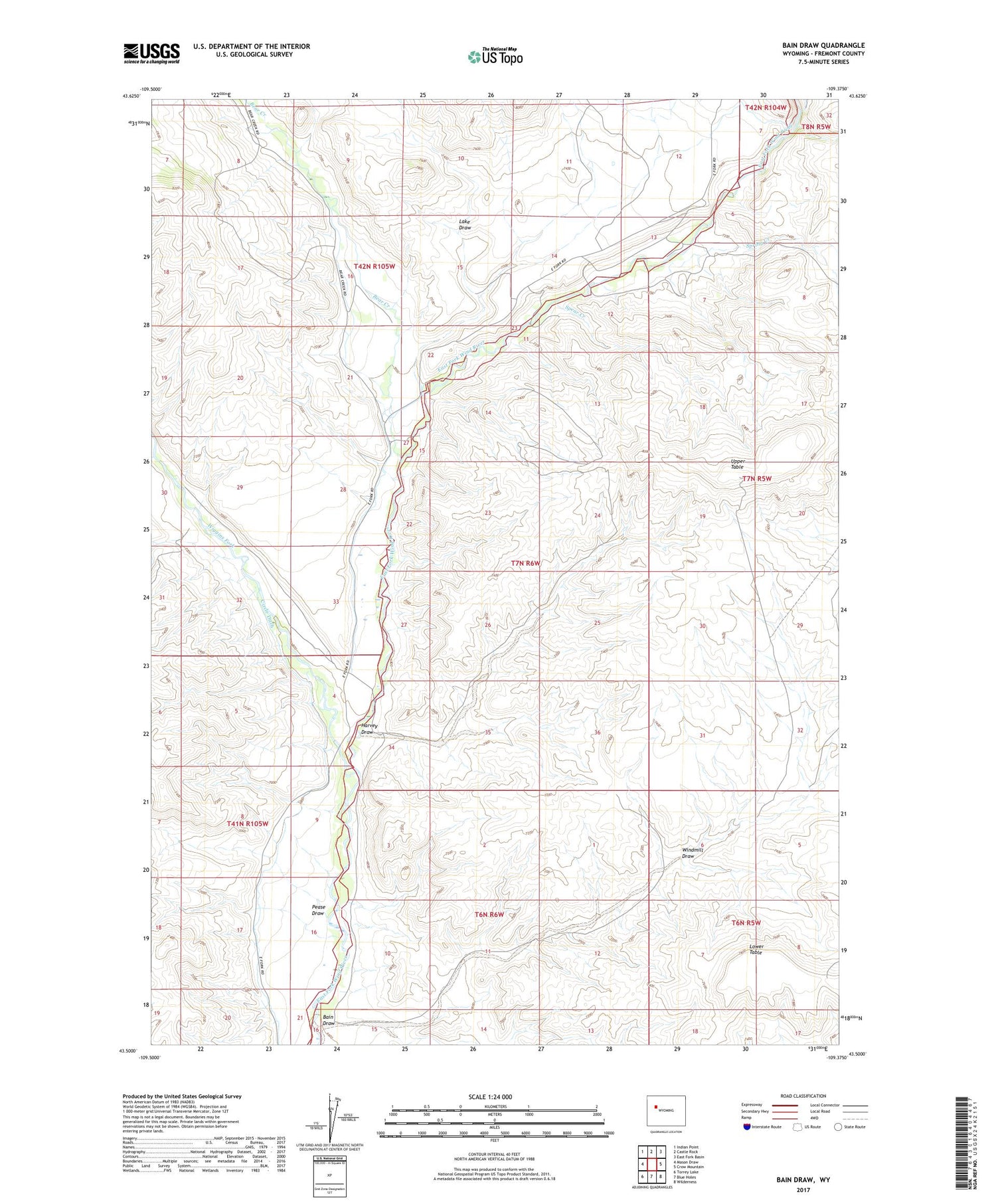 Bain Draw Wyoming US Topo Map Image