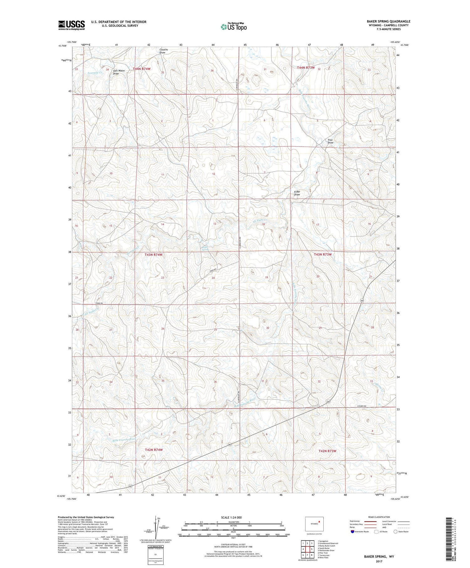 Baker Spring Wyoming US Topo Map Image