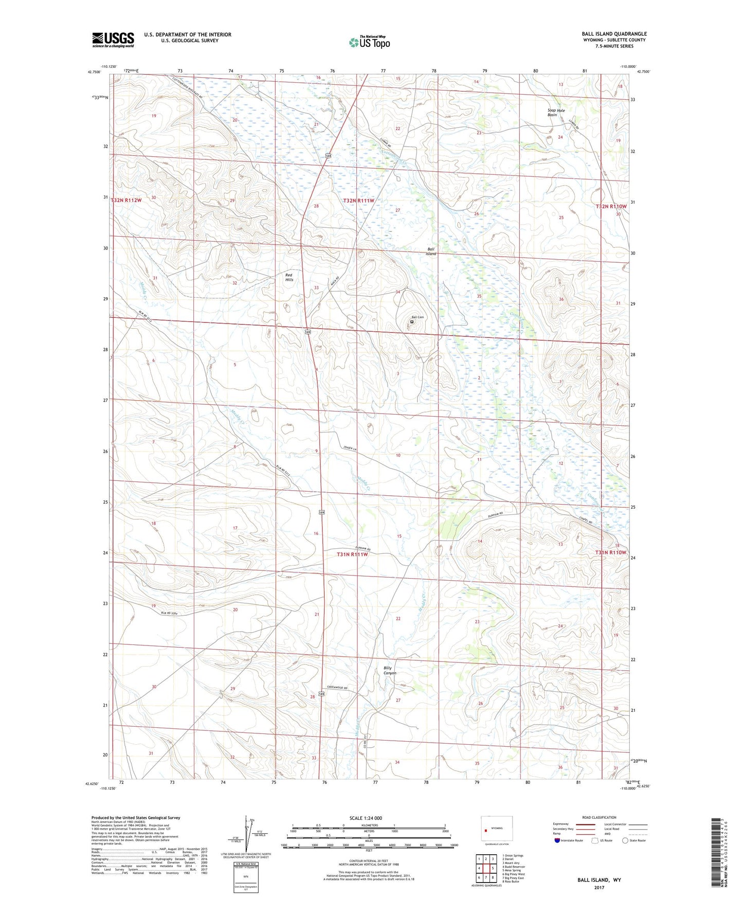 Ball Island Wyoming US Topo Map Image