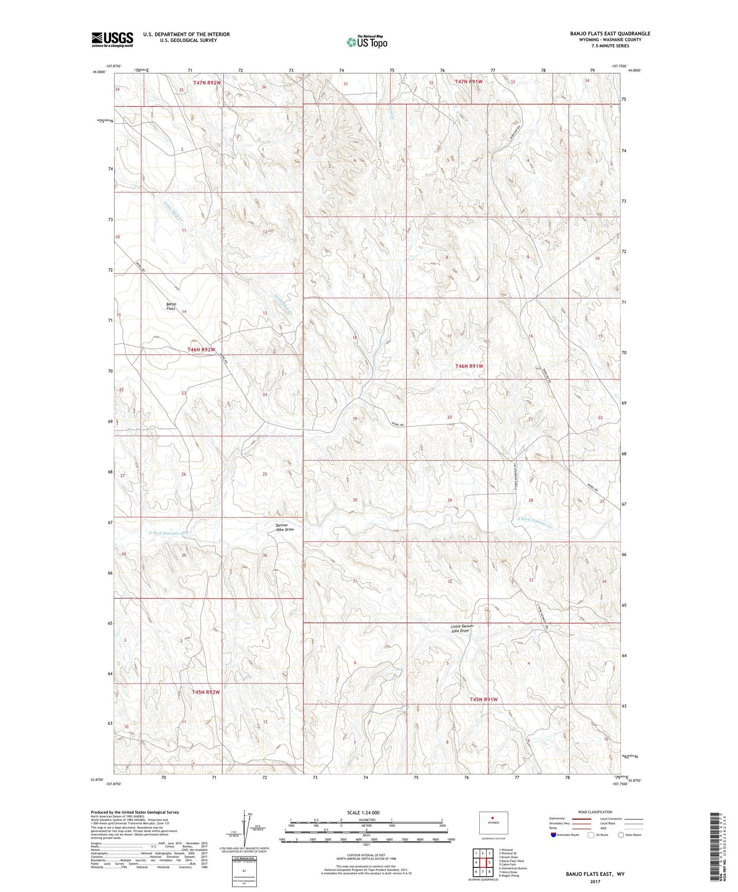 Banjo Flats East Wyoming US Topo Map Image