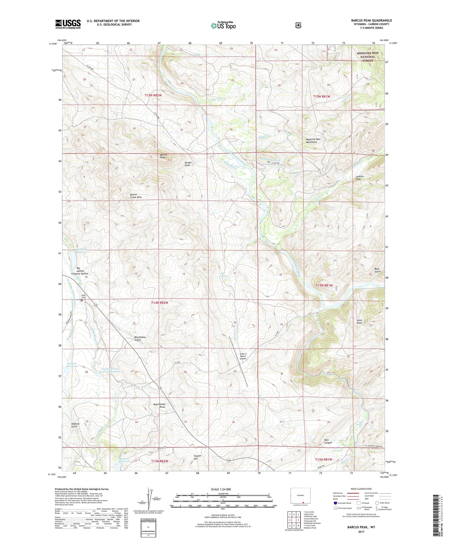 Barcus Peak Wyoming US Topo Map Image