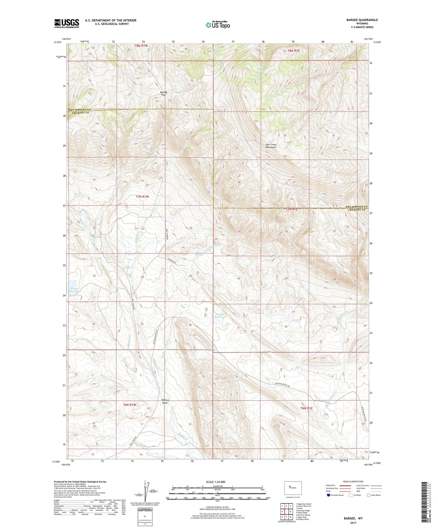 Bargee Wyoming US Topo Map Image