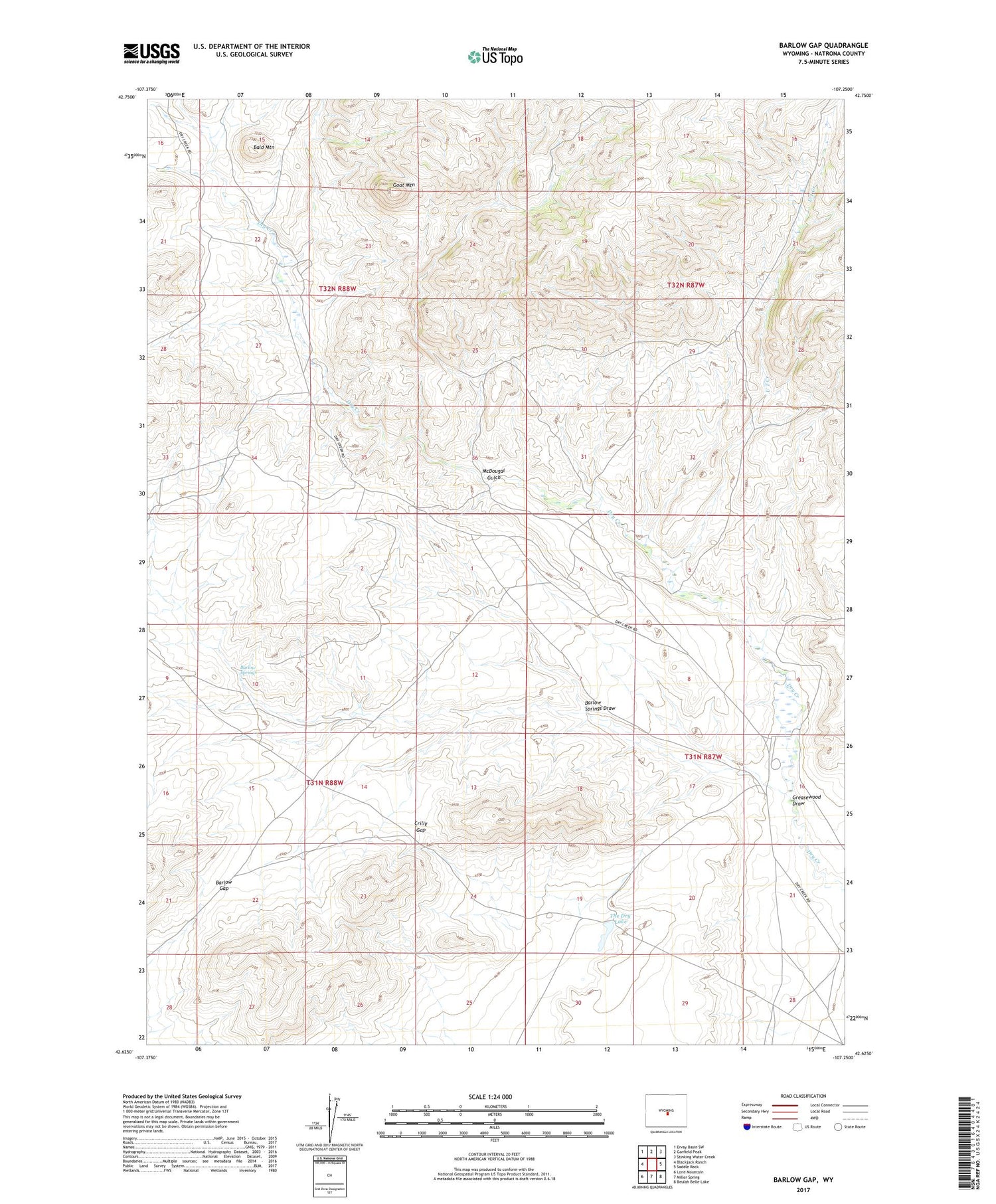 Barlow Gap Wyoming US Topo Map Image