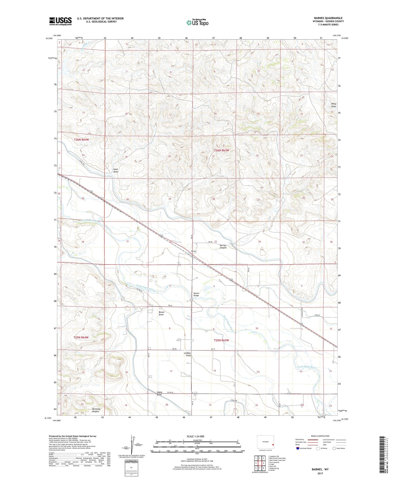 Barnes Wyoming US Topo Map Image