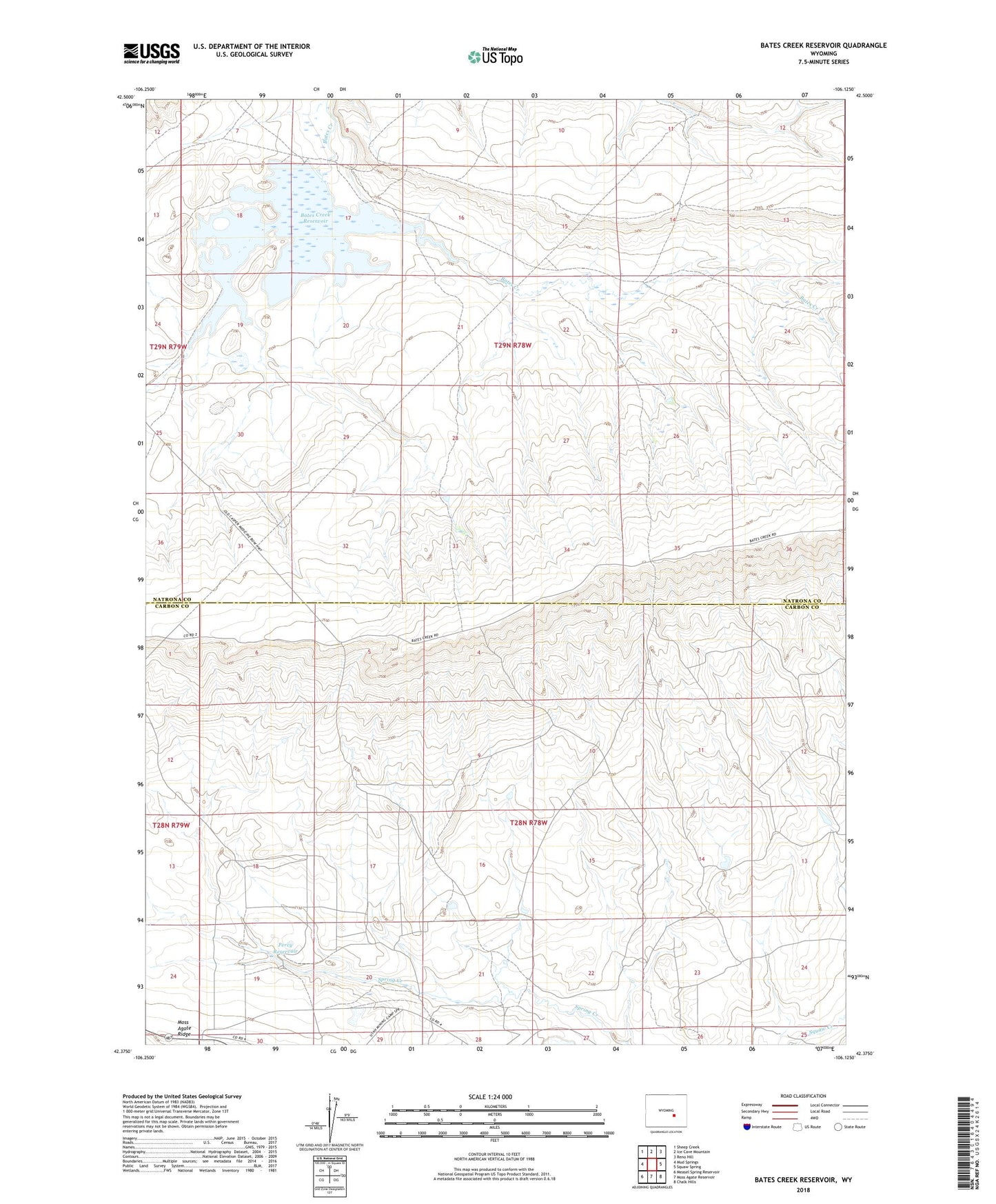Bates Creek Reservoir Wyoming US Topo Map Image
