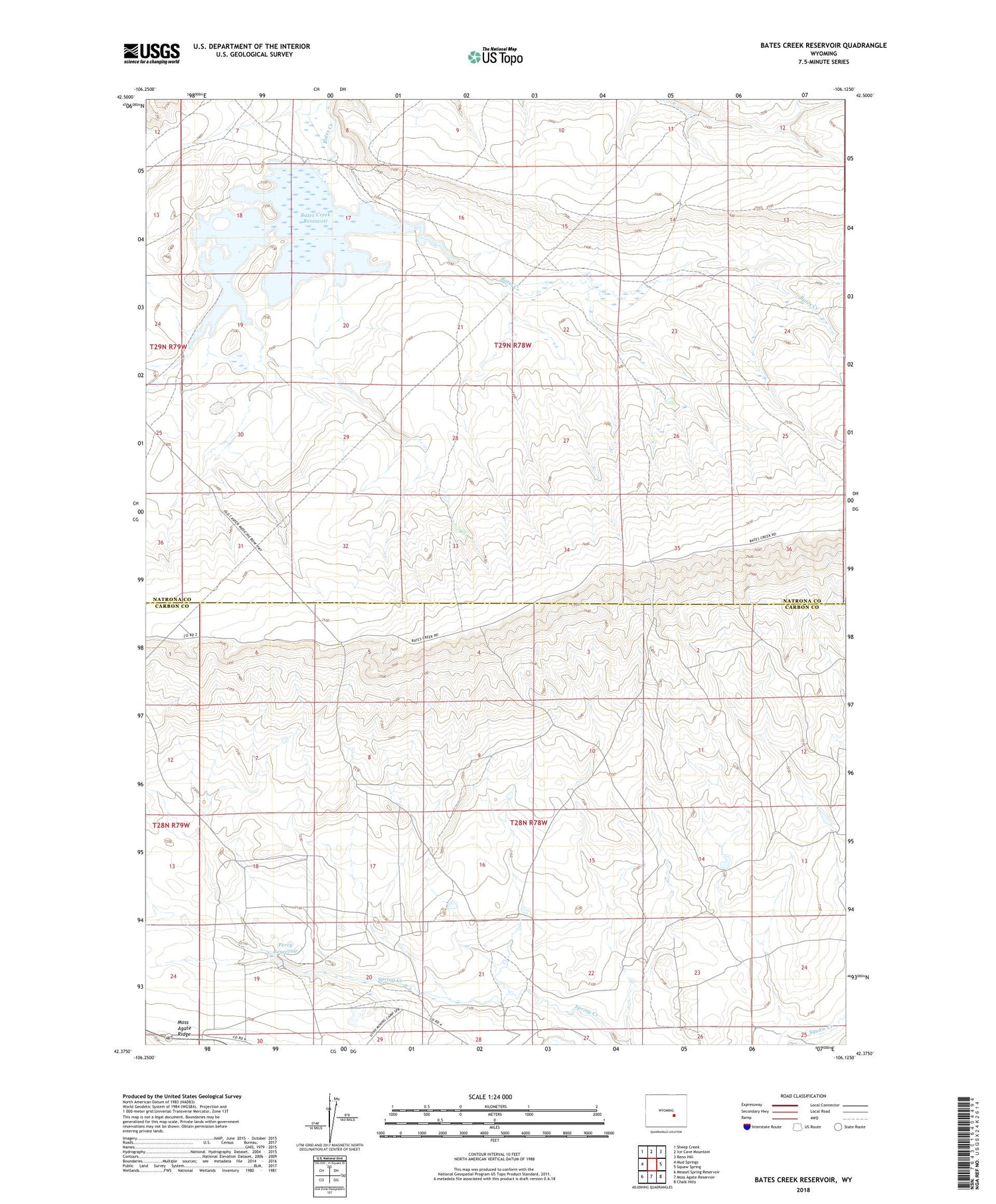 Bates Creek Reservoir Wyoming US Topo Map Image