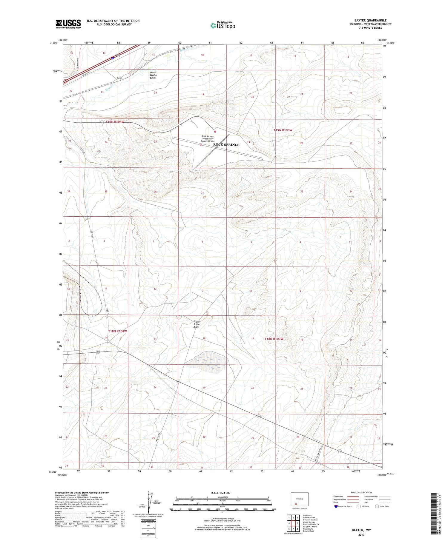 Baxter Wyoming US Topo Map Image