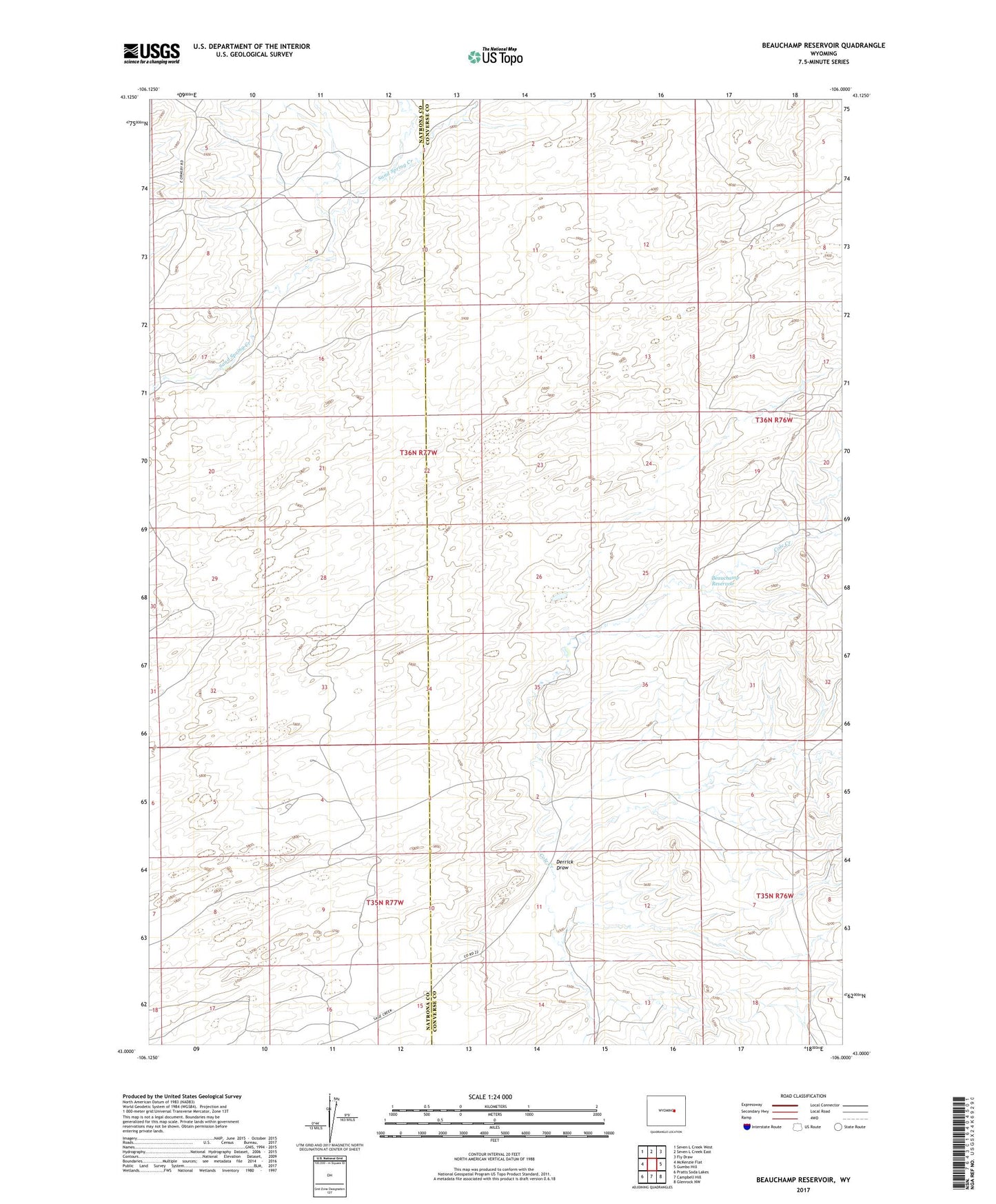 Beauchamp Reservoir Wyoming US Topo Map Image