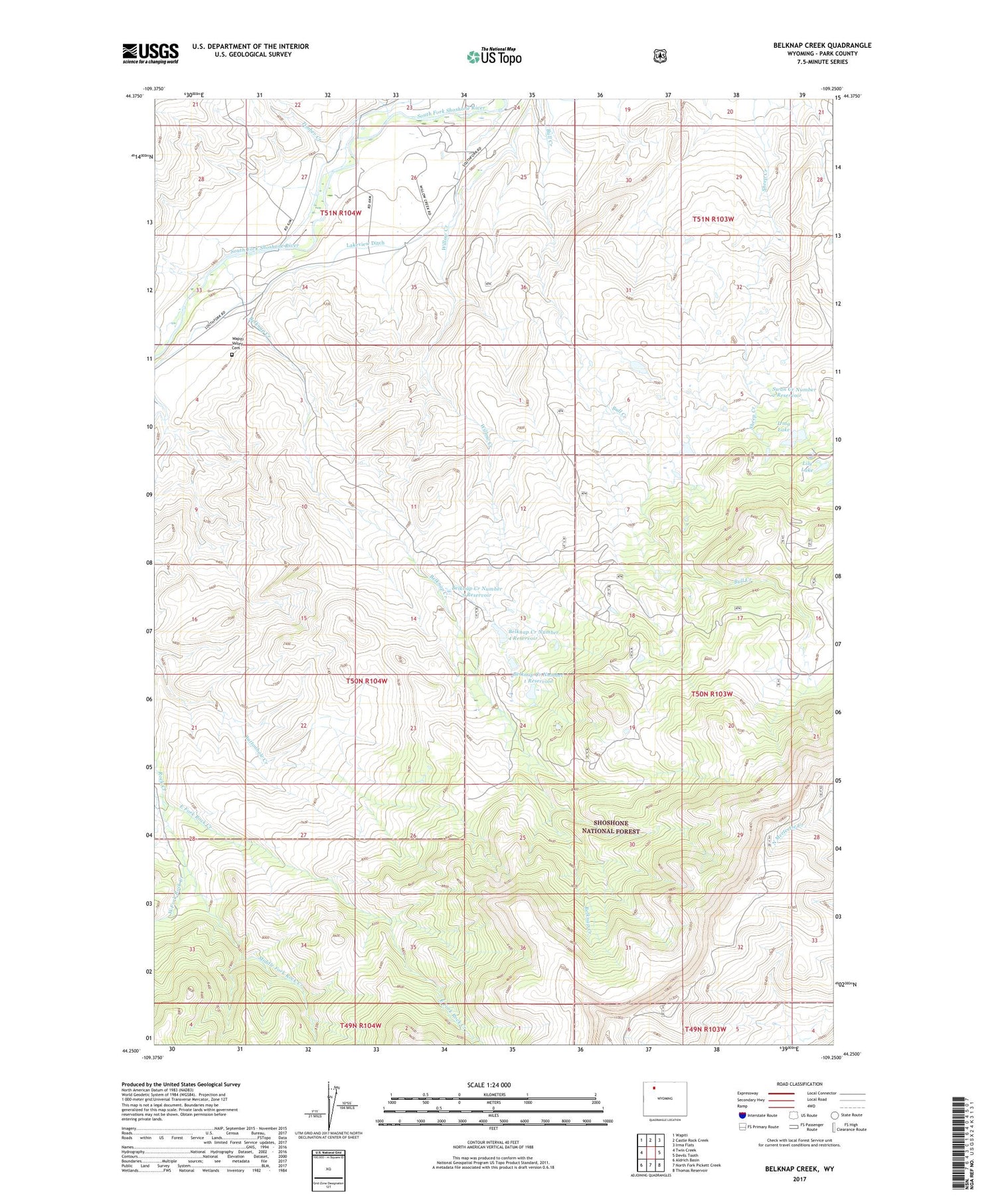 Belknap Creek Wyoming US Topo Map Image