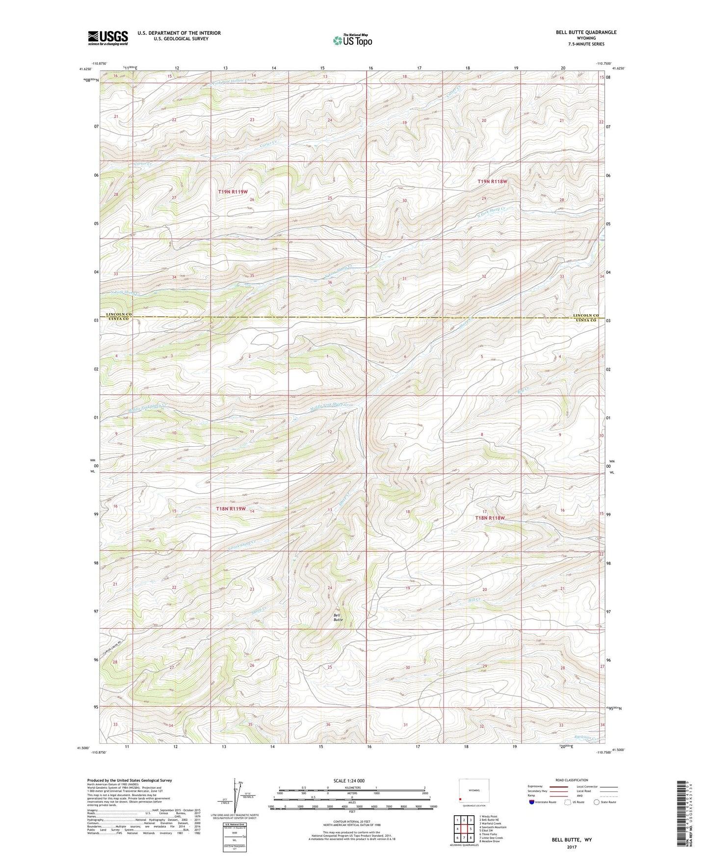 Bell Butte Wyoming US Topo Map Image