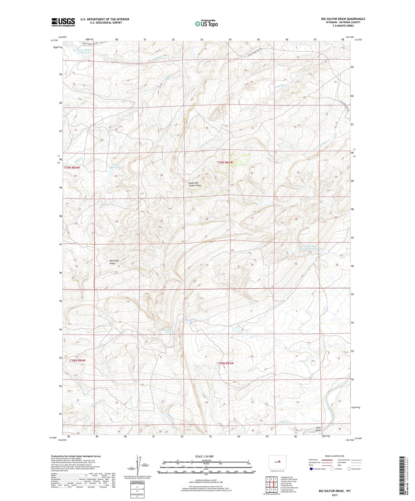 Big Sulfur Draw Wyoming US Topo Map Image