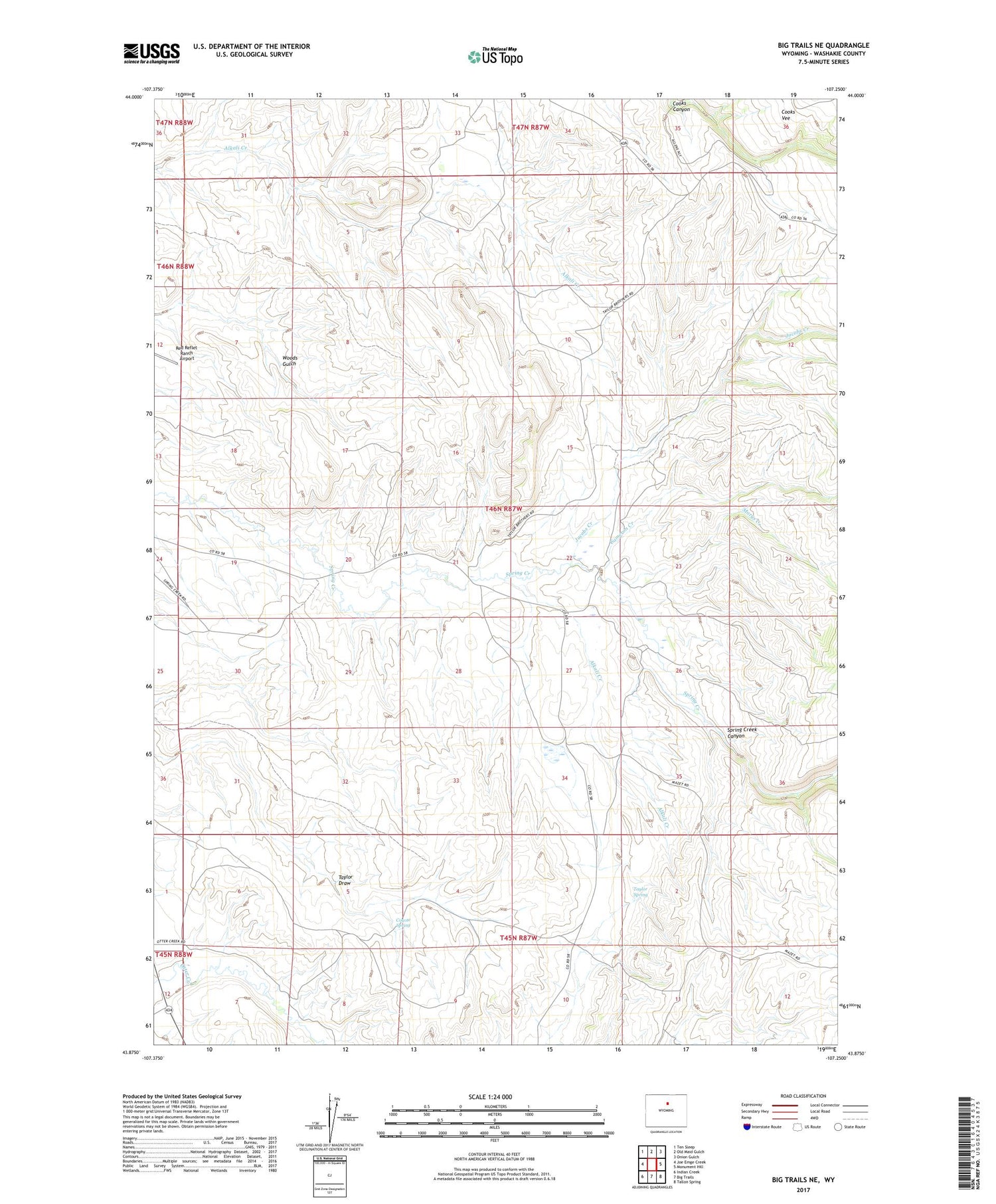 Big Trails NE Wyoming US Topo Map Image