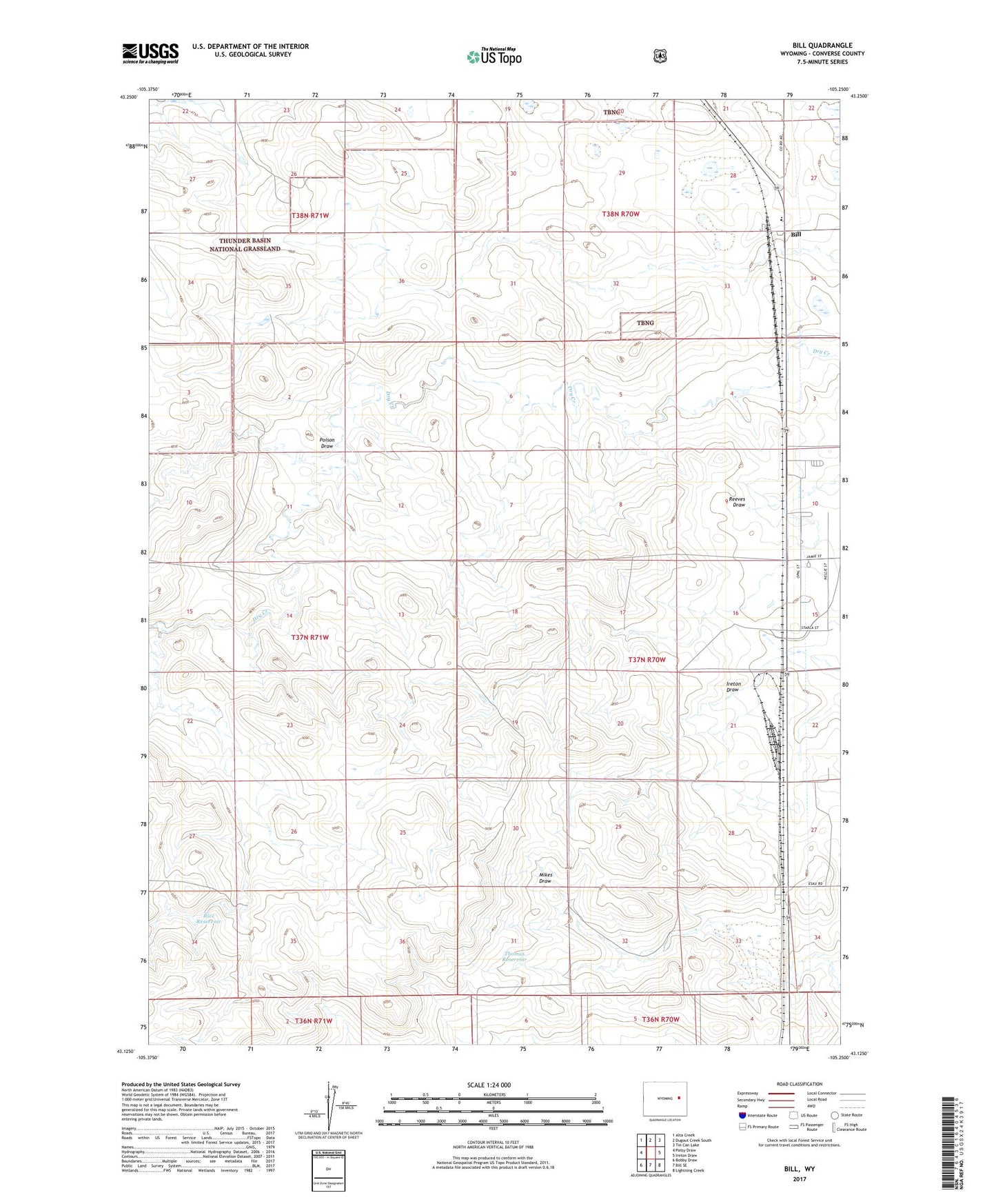 Bill Wyoming US Topo Map Image