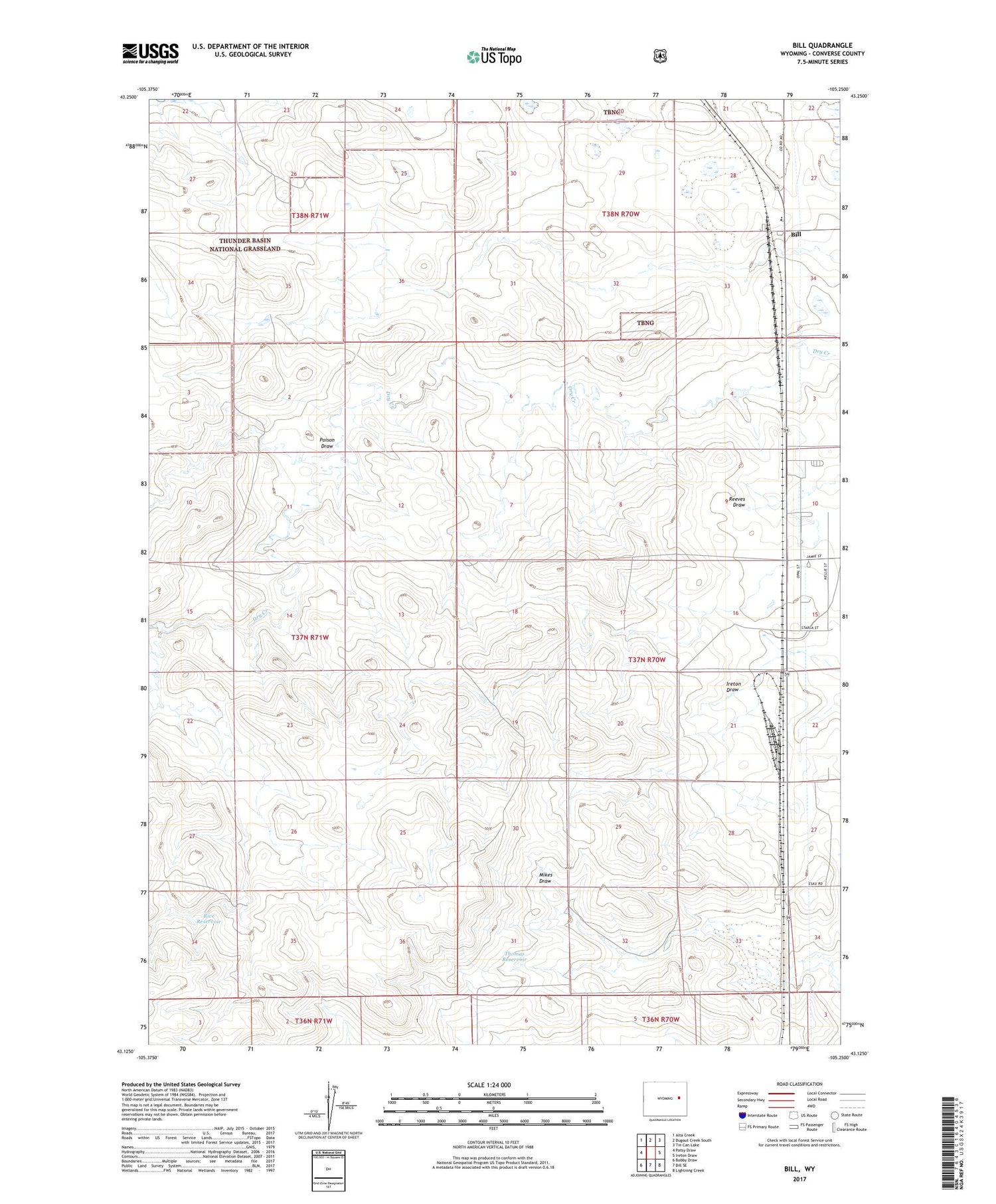 Bill Wyoming US Topo Map Image