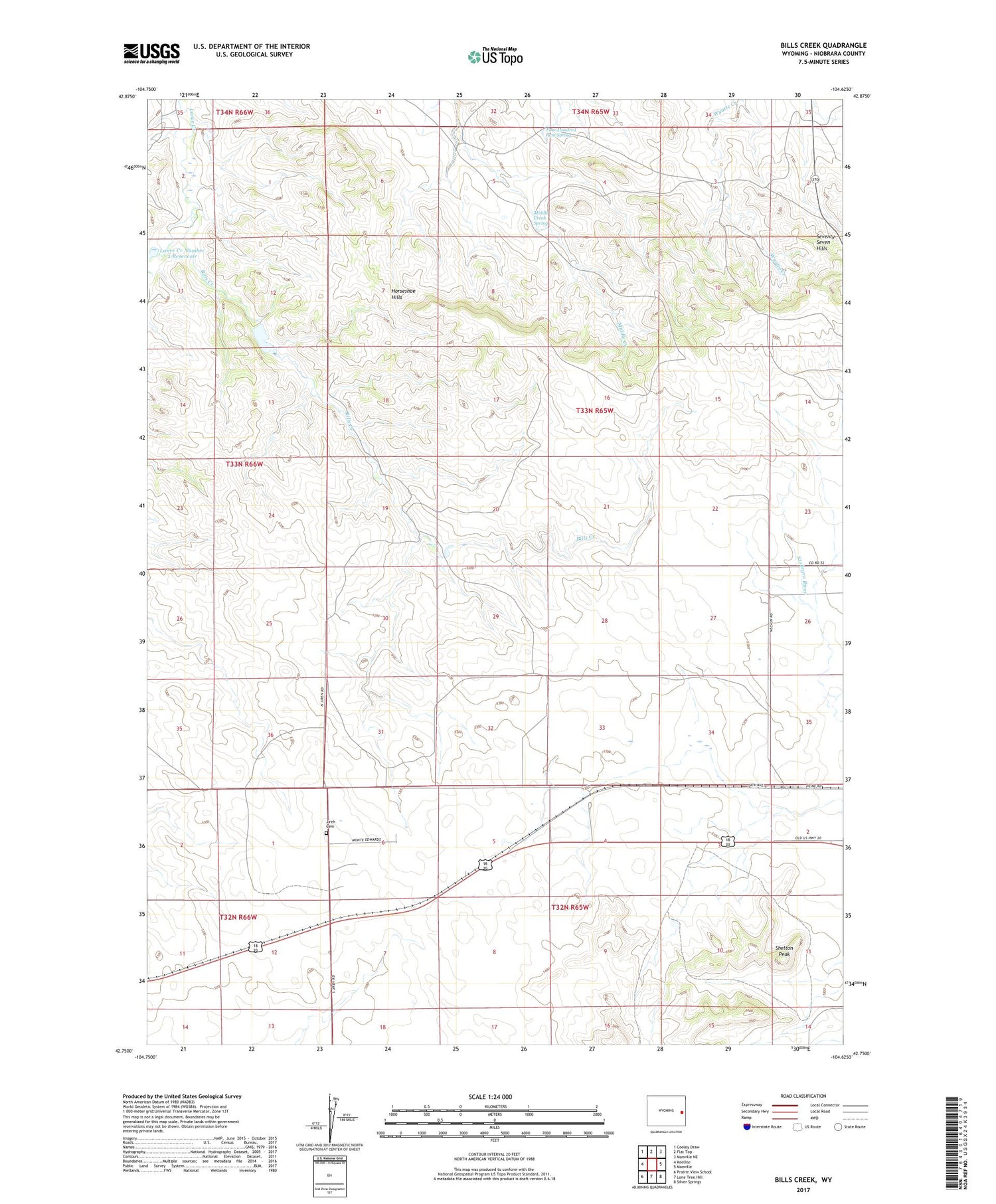 Bills Creek Wyoming US Topo Map Image