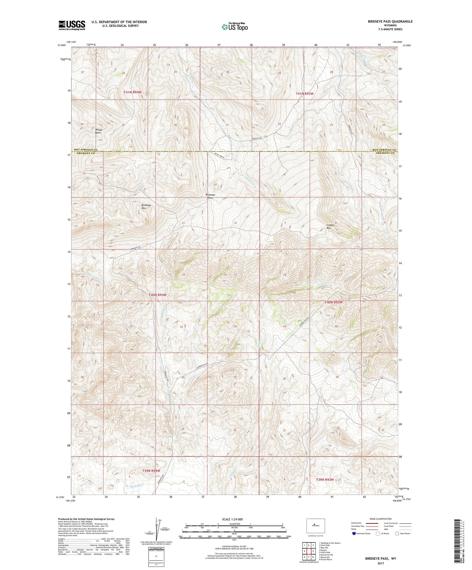 Birdseye Pass Wyoming US Topo Map Image