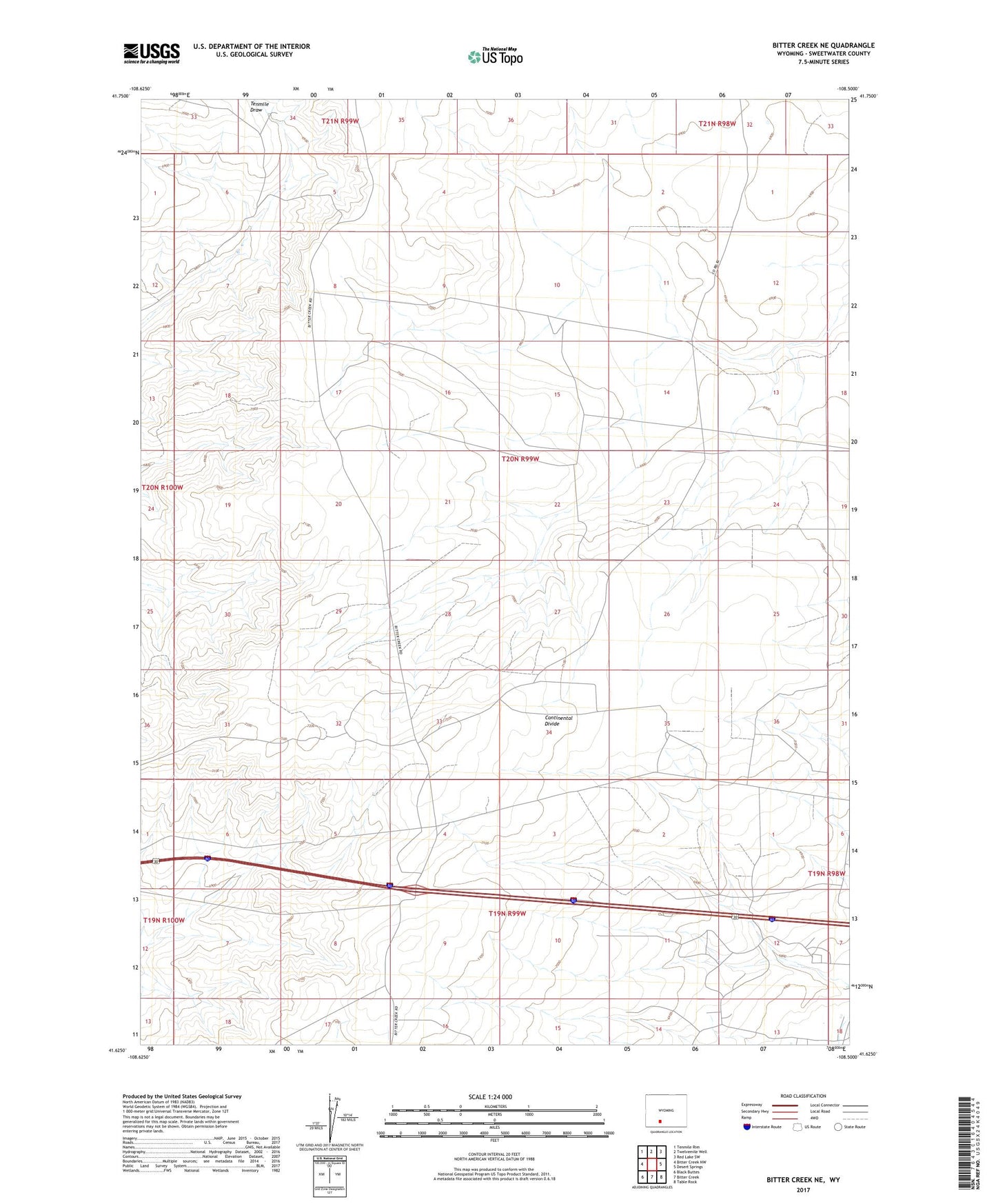 Bitter Creek NE Wyoming US Topo Map Image