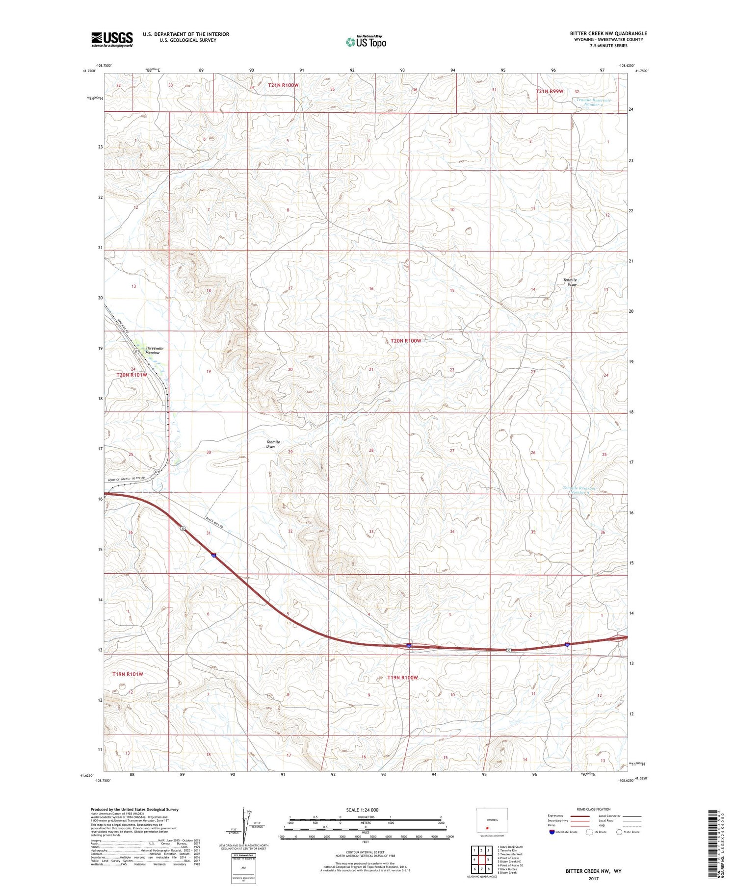 Bitter Creek NW Wyoming US Topo Map Image
