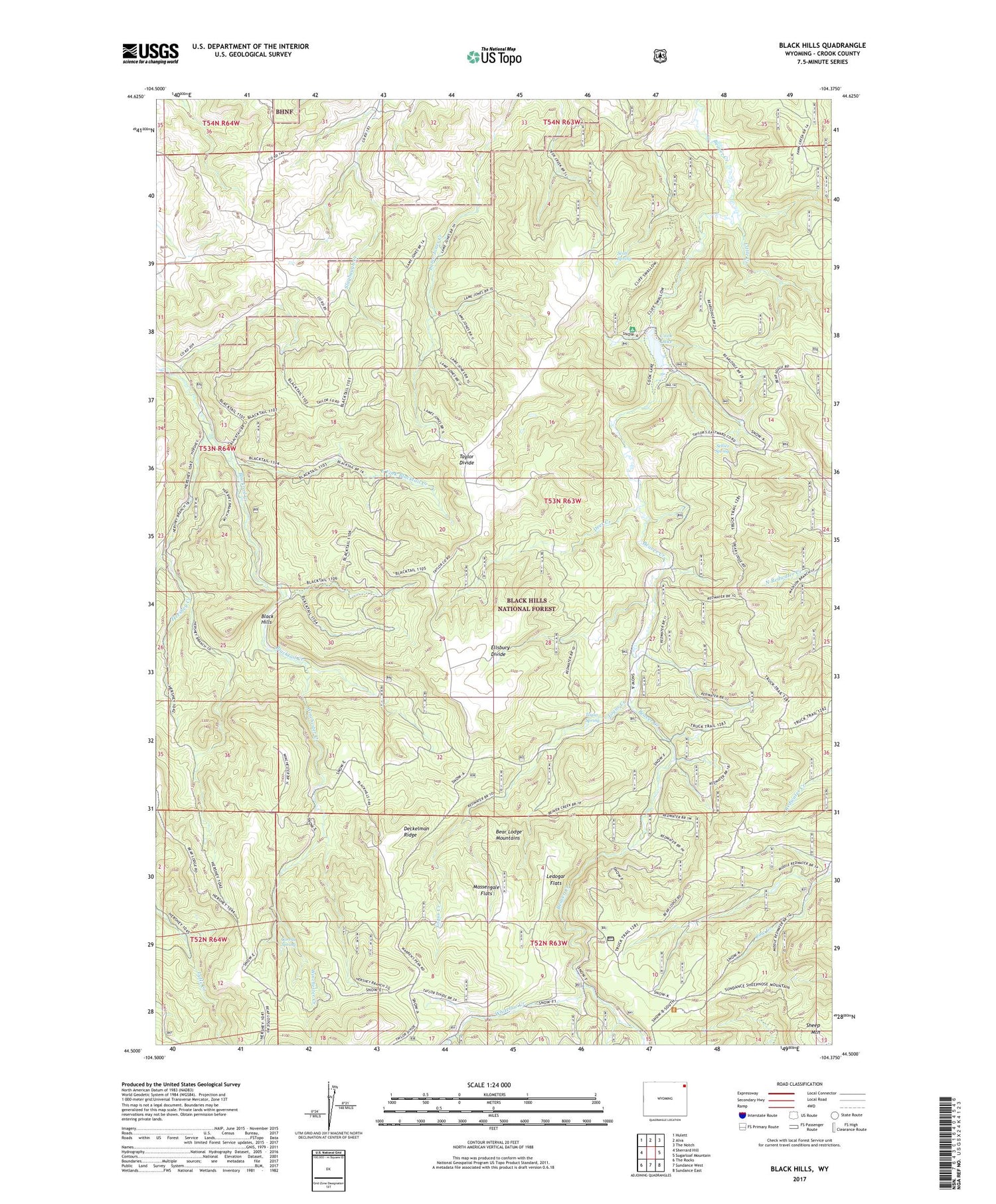 Black Hills Wyoming US Topo Map Image