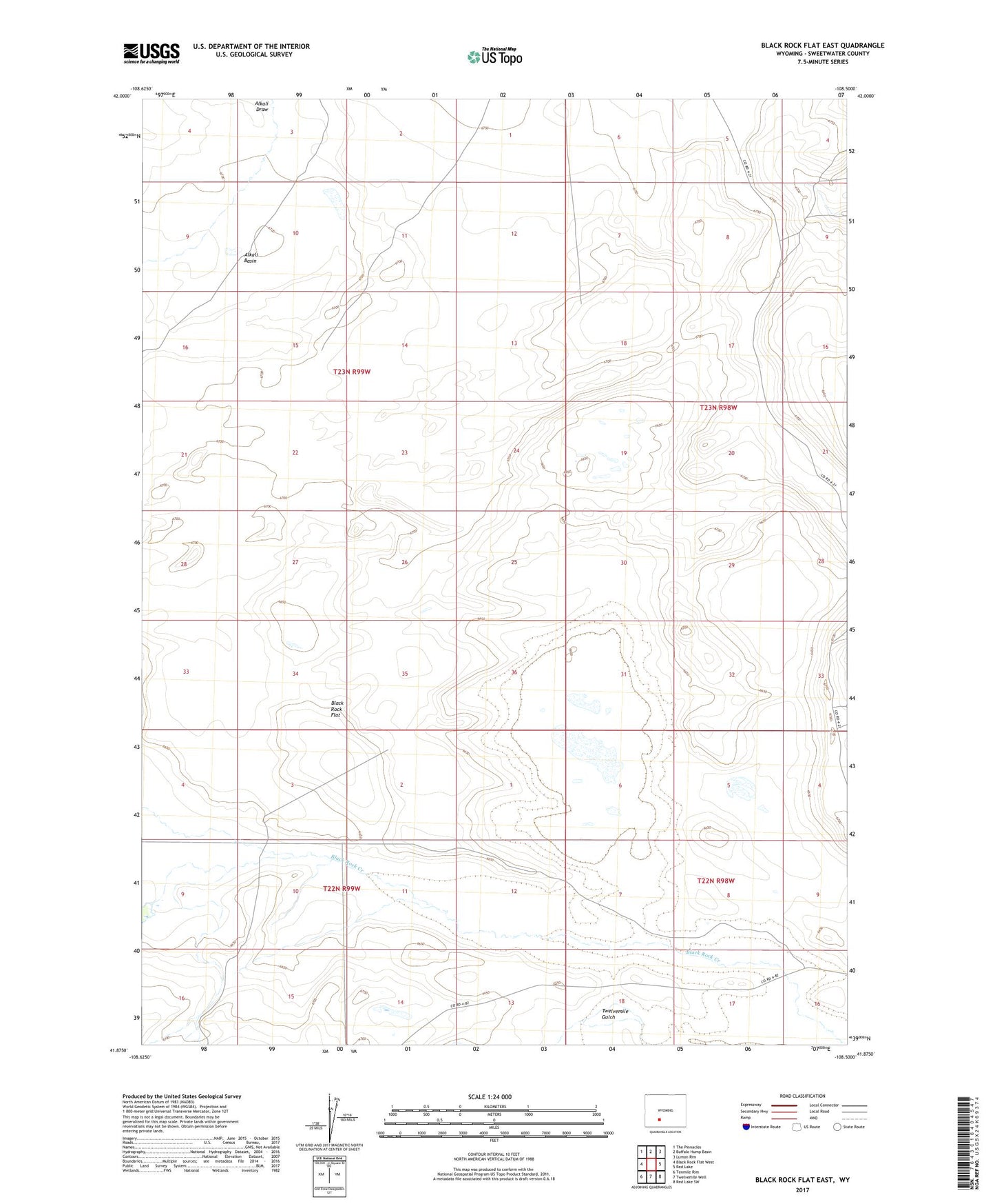 Black Rock Flat East Wyoming US Topo Map Image