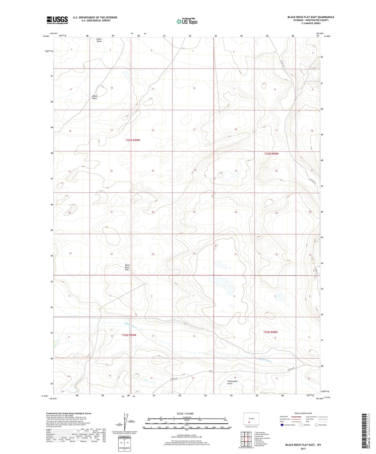 Black Rock Flat East Wyoming US Topo Map Image