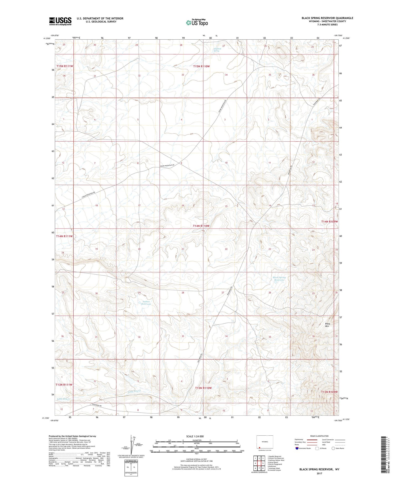 Black Spring Reservoir Wyoming US Topo Map Image