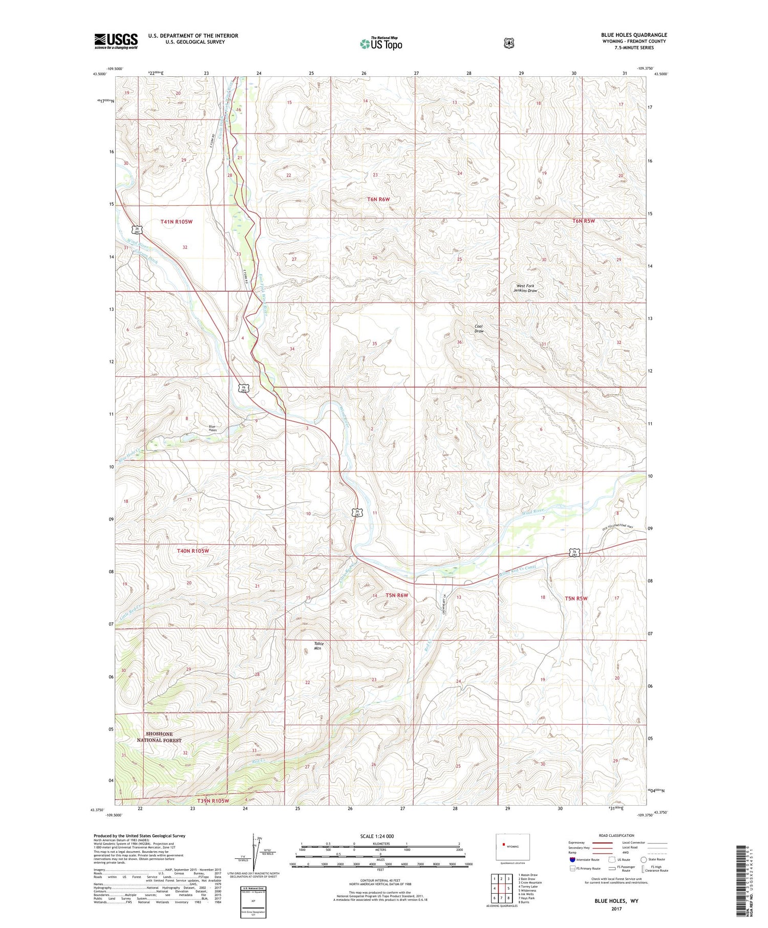 Blue Holes Wyoming US Topo Map Image