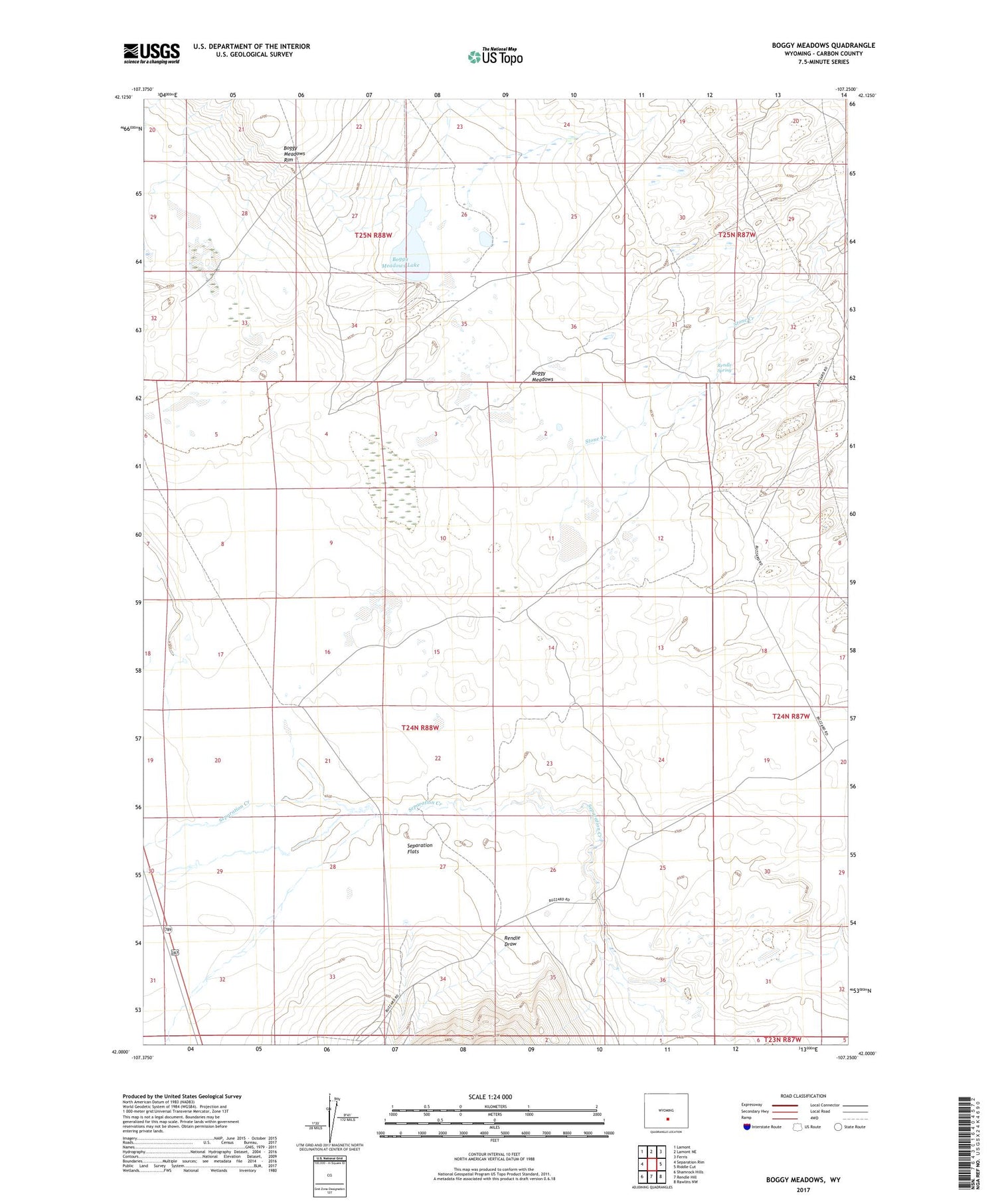 Boggy Meadows Wyoming US Topo Map Image