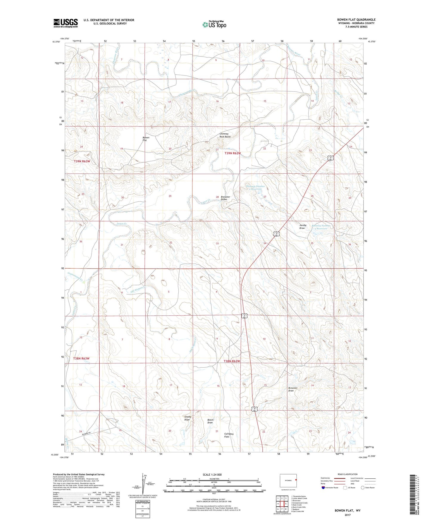Bowen Flat Wyoming US Topo Map Image