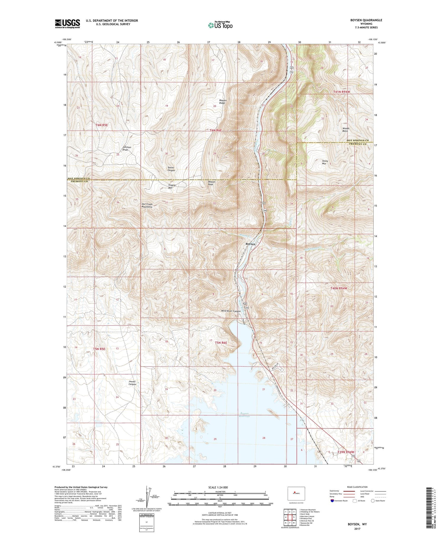 Boysen Wyoming US Topo Map Image