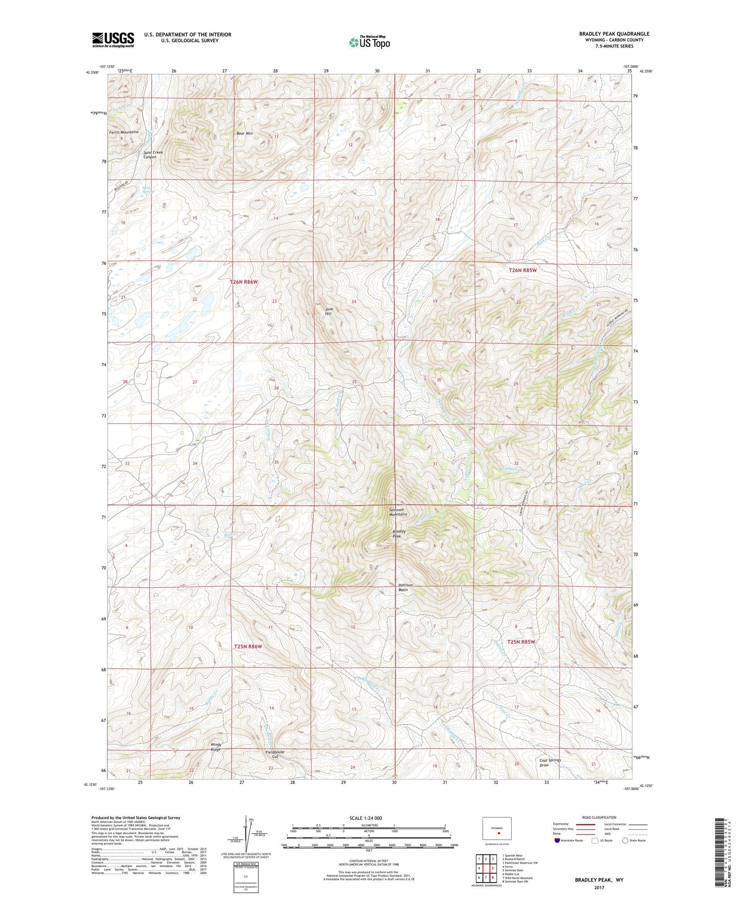 Bradley Peak Wyoming US Topo Map Image